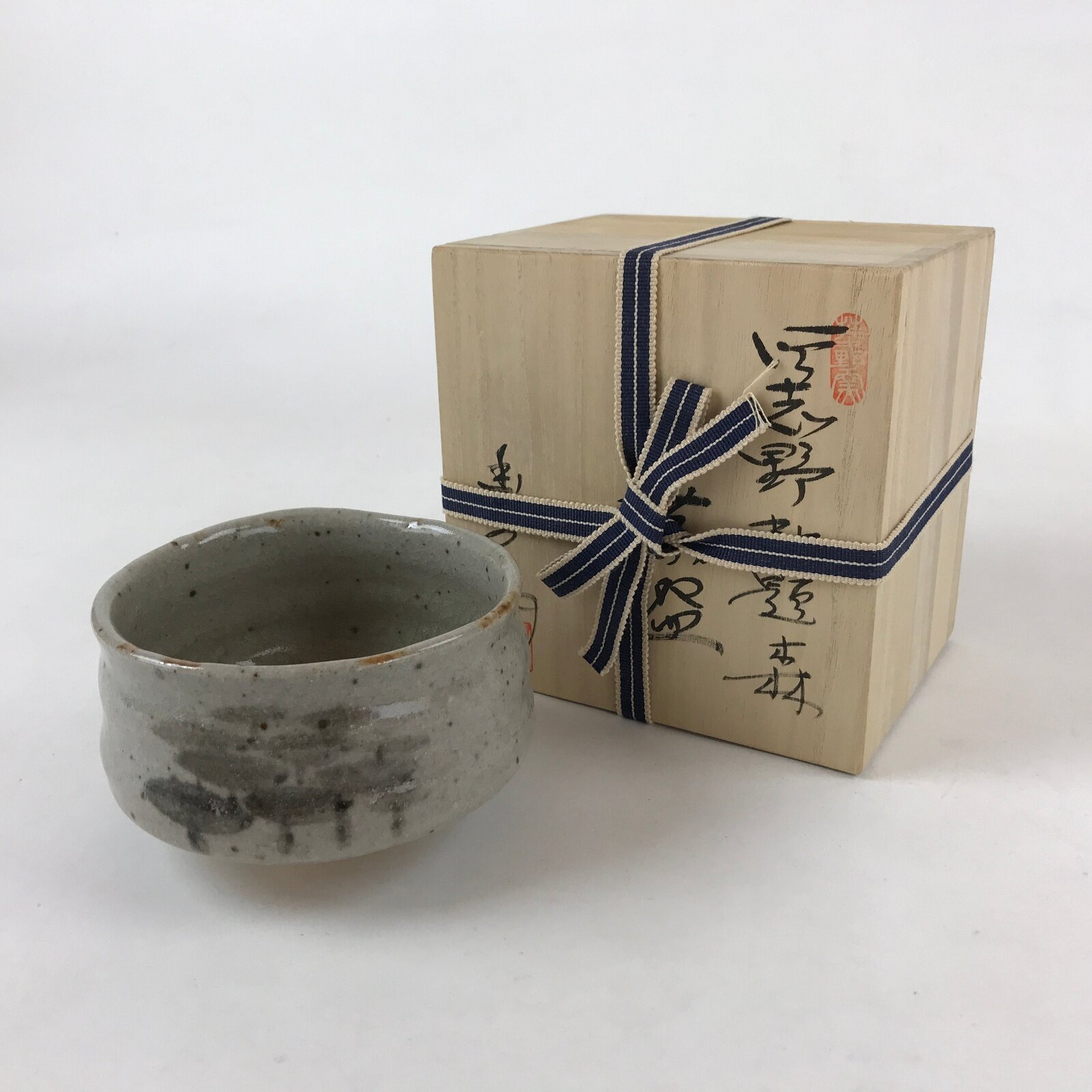 Japanese Ceramic Shino Ware Green Tea Bowl Vtg Gray Matcha Chawan Sado PX709