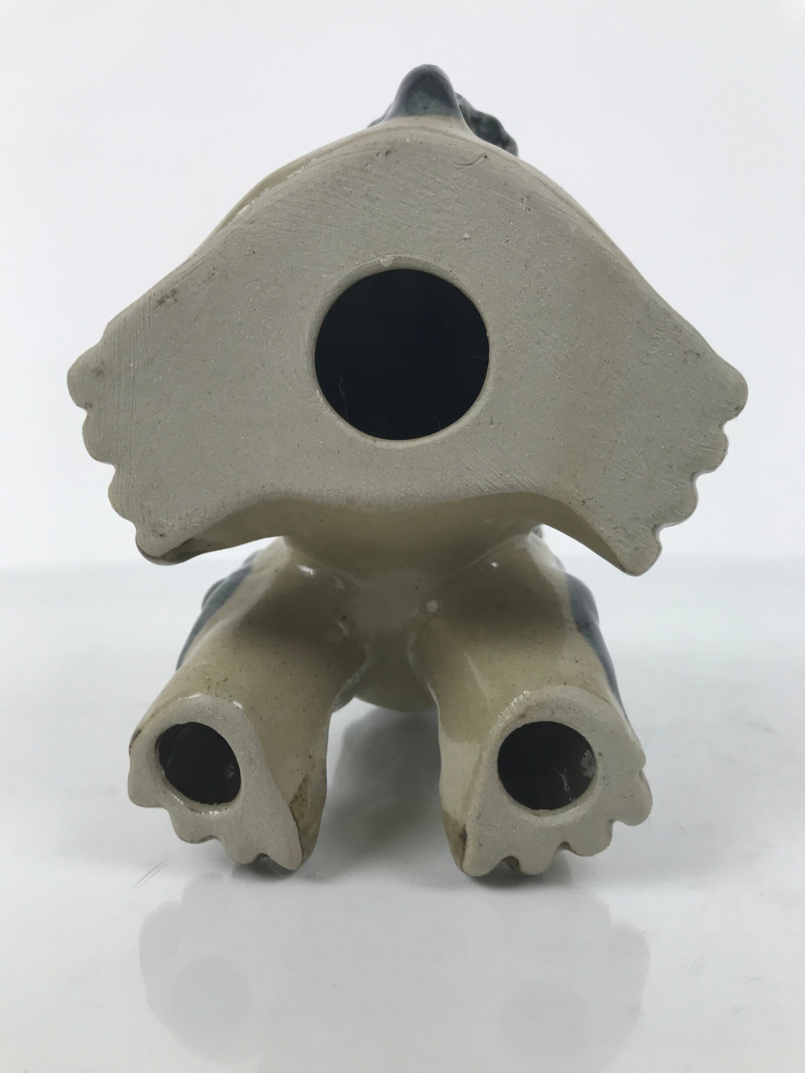 Japanese Ceramic Shishi Foo Lion Dog Statue Vtg Shisa Komainu Beige Blue ST84