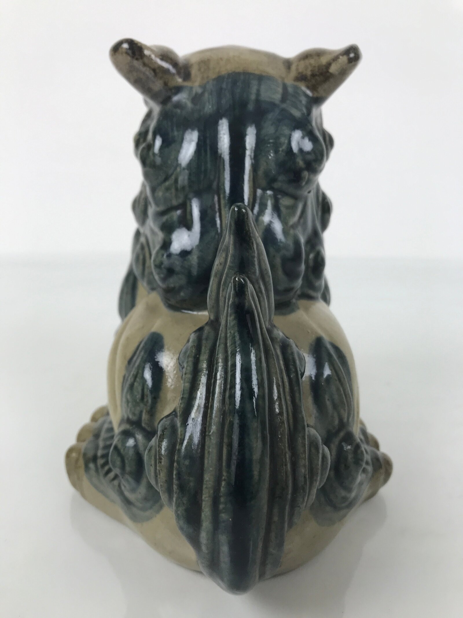 Japanese Ceramic Shishi Foo Lion Dog Statue Vtg Shisa Komainu Beige Blue ST85