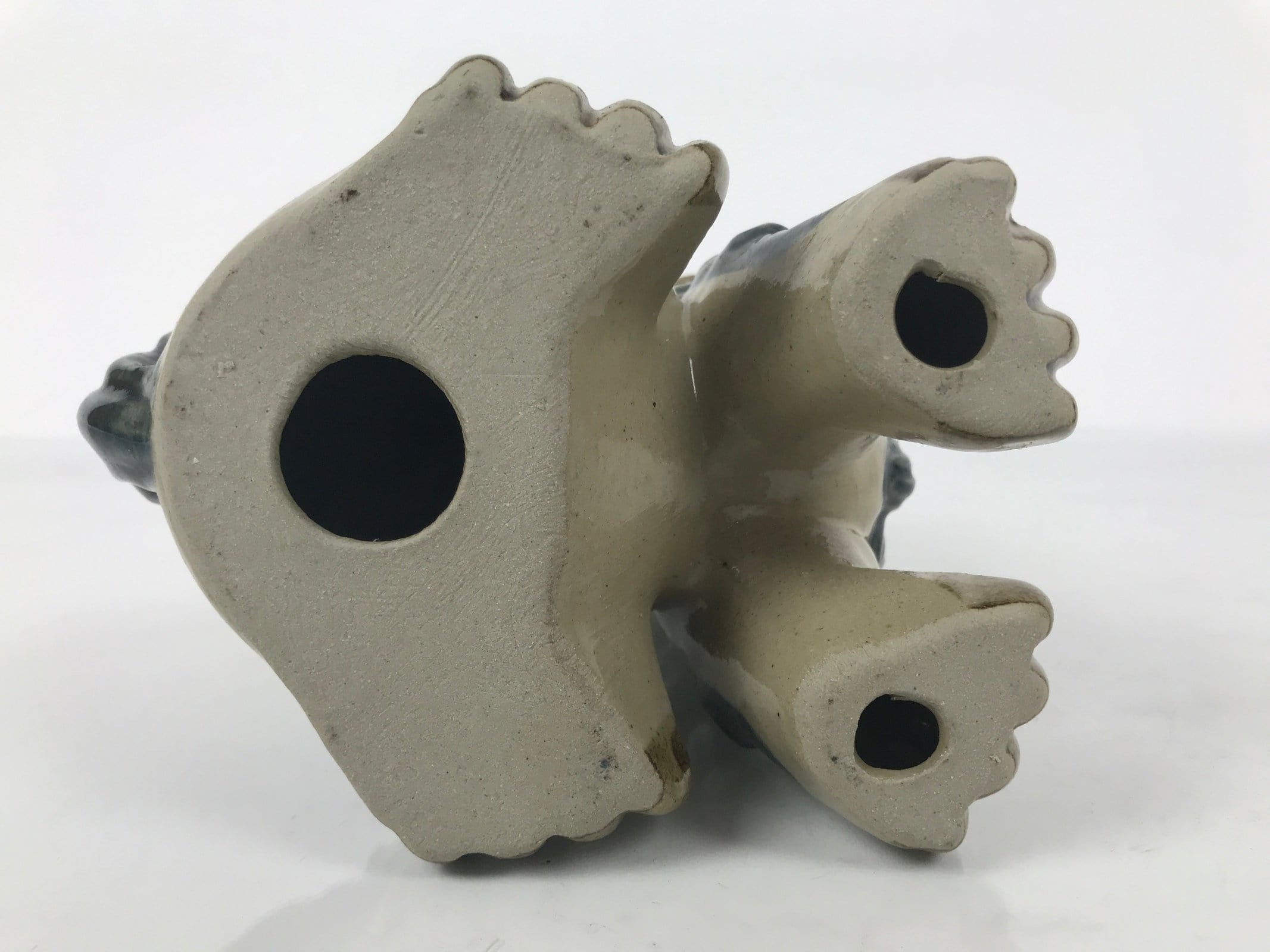 Japanese Ceramic Shishi Foo Lion Dog Statue Vtg Shisa Komainu Beige Blue ST85