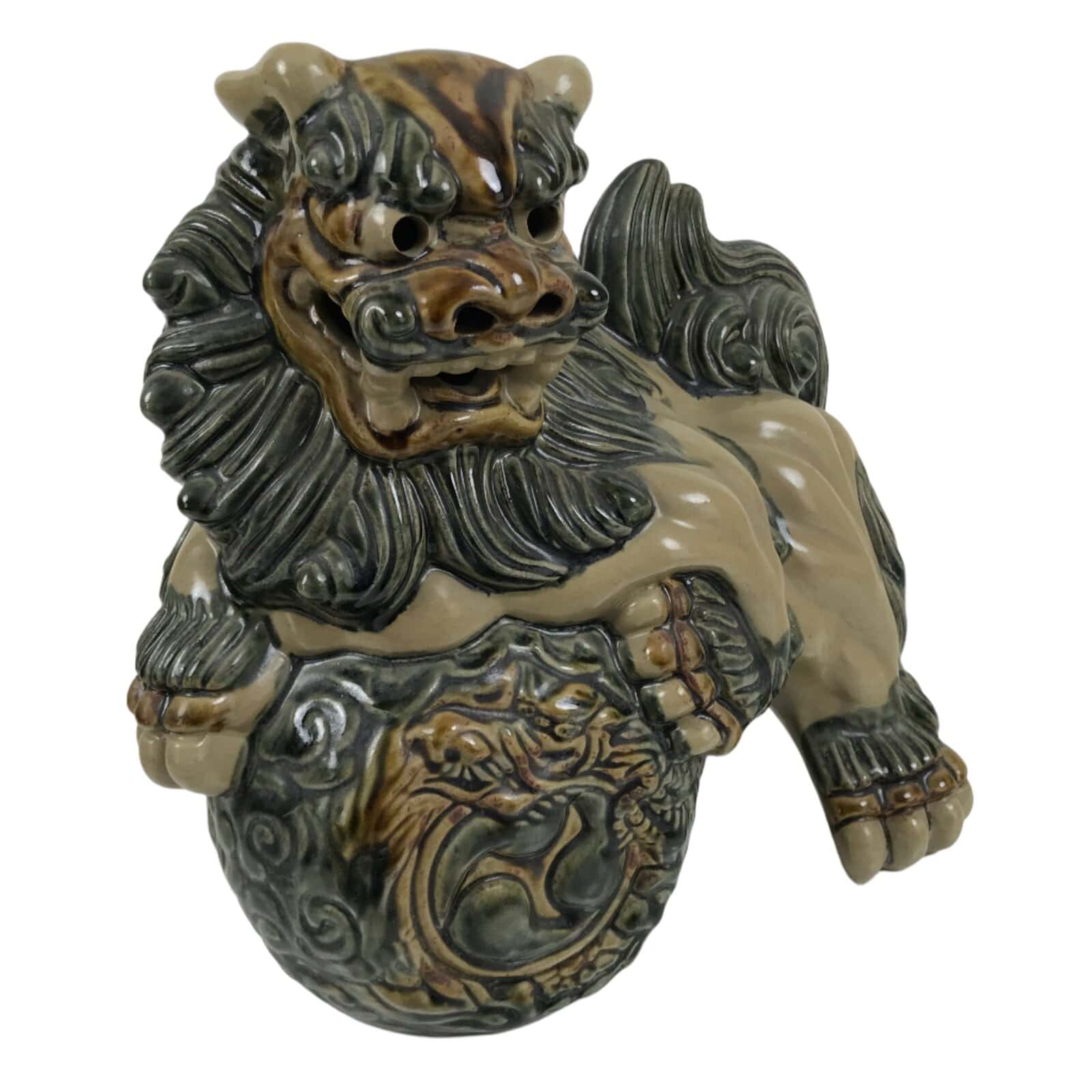 Japanese Ceramic Shishi Foo Lion Dog Statue Vtg Shisa Komainu Okimono Brown ST53
