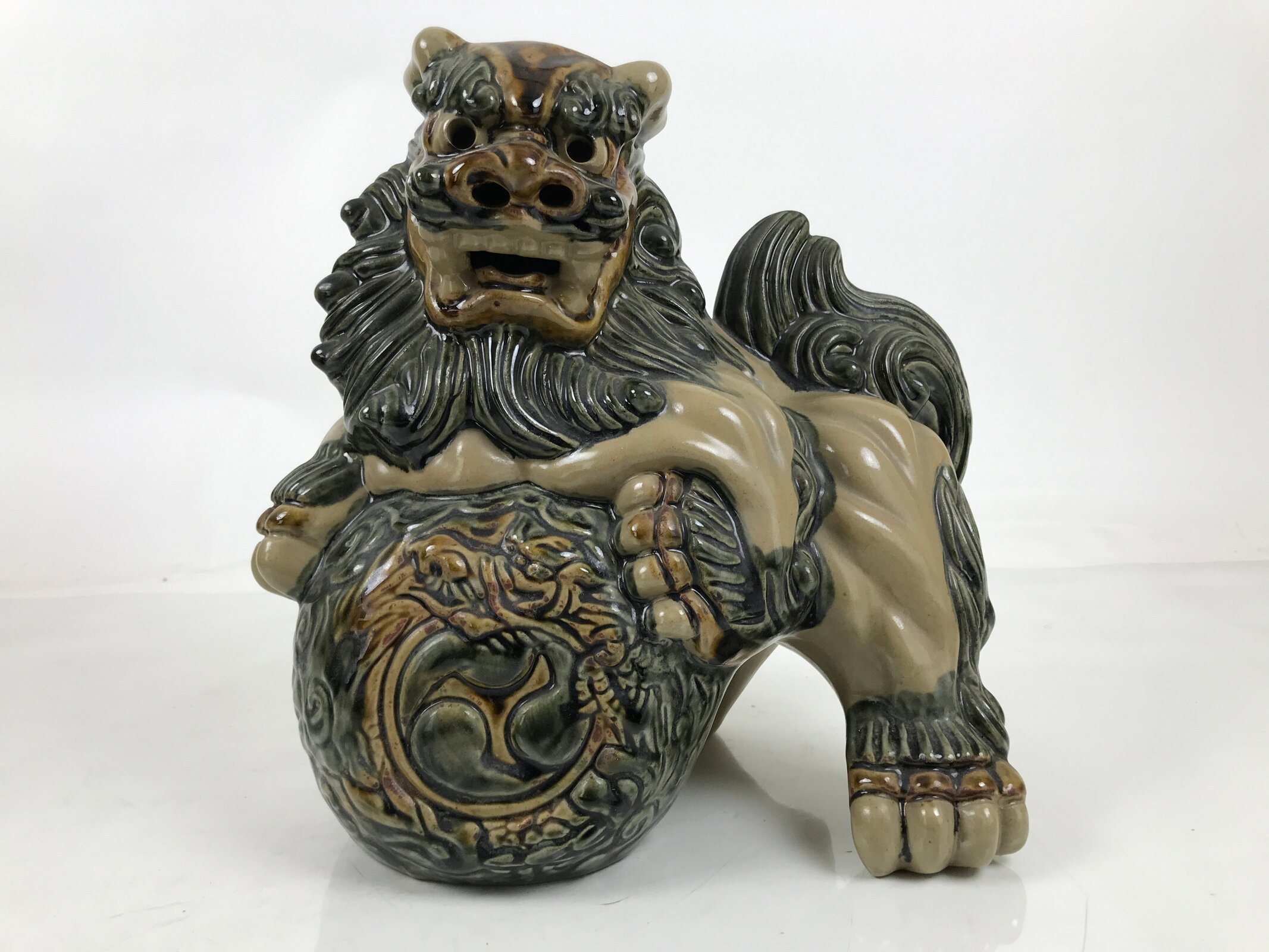 Japanese Ceramic Shishi Foo Lion Dog Statue Vtg Shisa Komainu Okimono Brown ST53