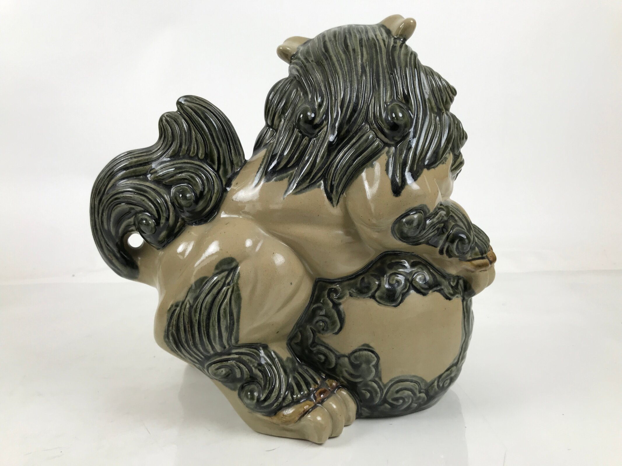 Japanese Ceramic Shishi Foo Lion Dog Statue Vtg Shisa Komainu Okimono Brown ST53