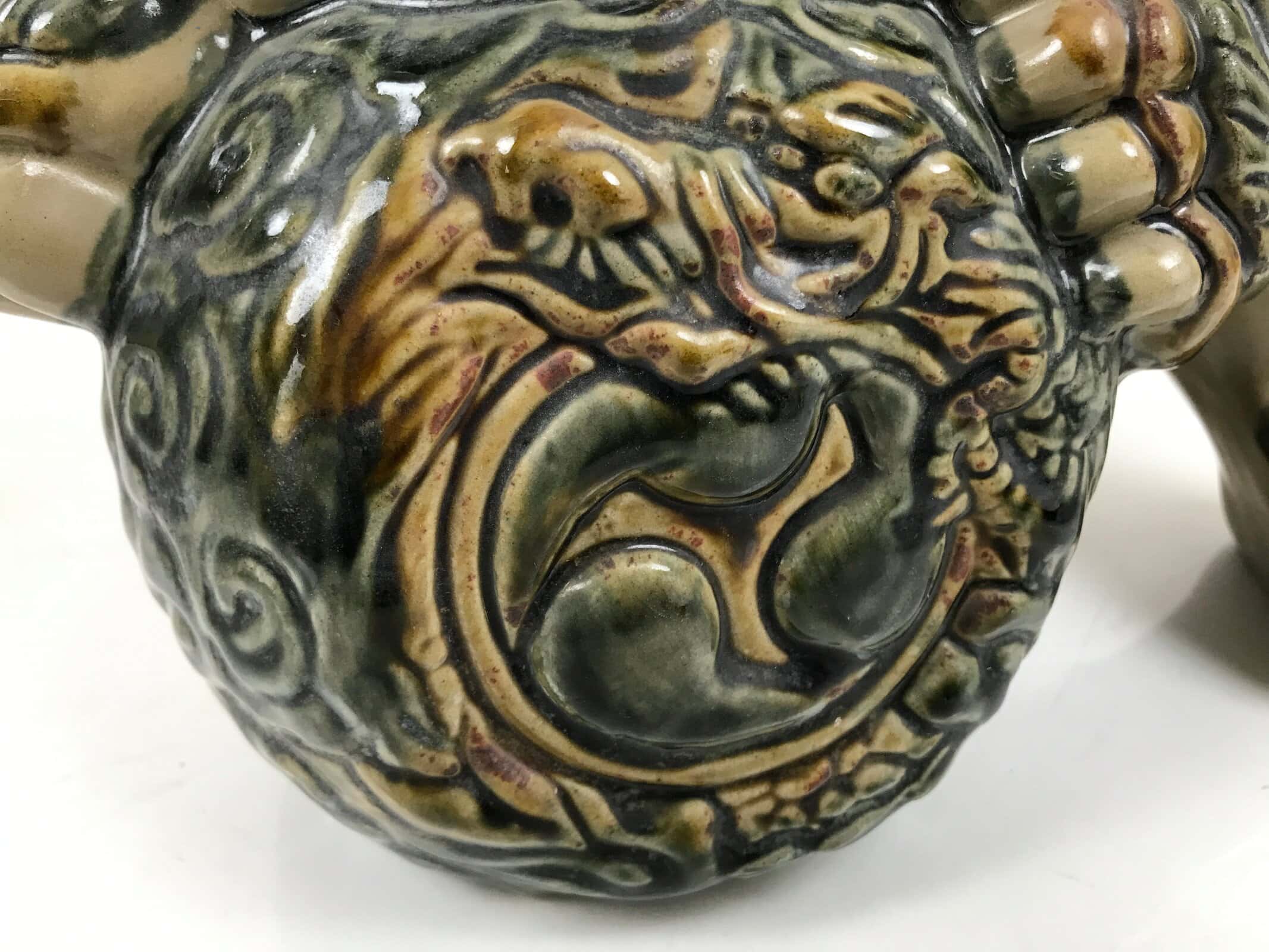 Japanese Ceramic Shishi Foo Lion Dog Statue Vtg Shisa Komainu Okimono Brown ST53