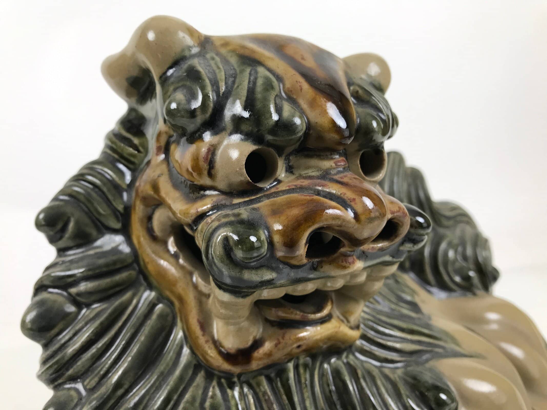 Japanese Ceramic Shishi Foo Lion Dog Statue Vtg Shisa Komainu Okimono Brown ST53