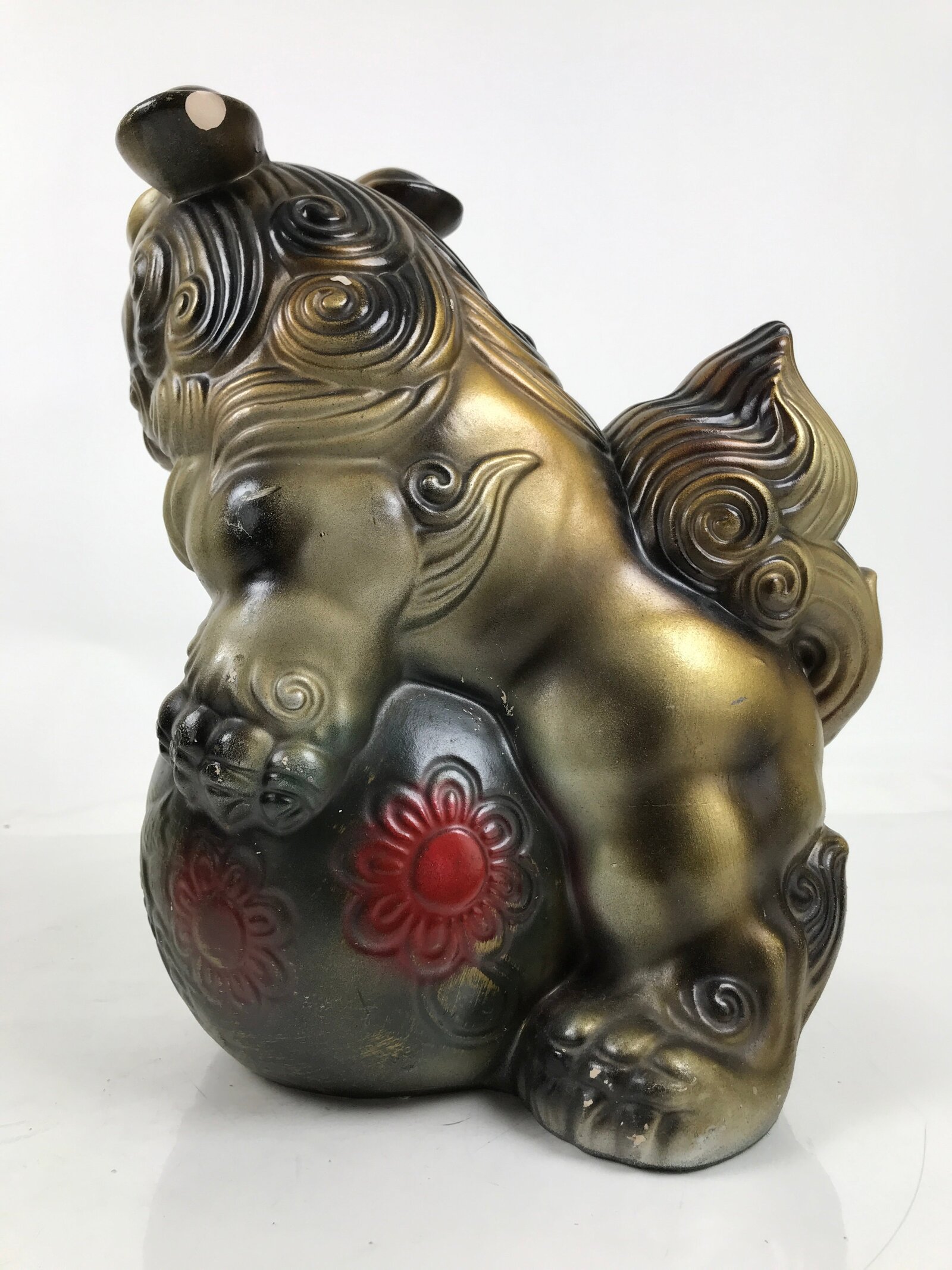 Japanese Ceramic Shishi Foo Lion Dog Statue Vtg Shisa Komainu Okimono Brown ST55
