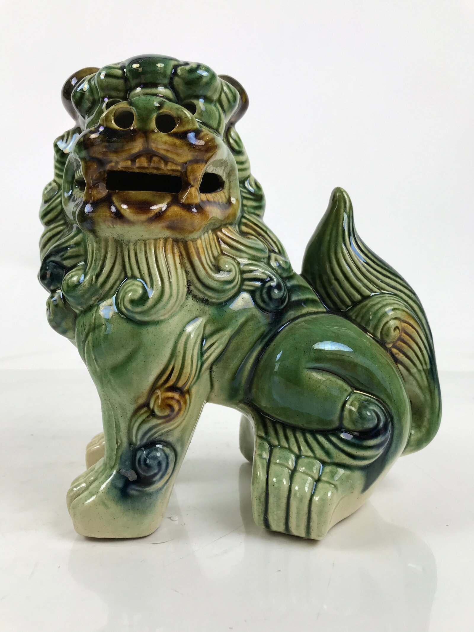 Japanese Ceramic Shishi Foo Lion Dog Statue Vtg Shisa Komainu Okimono Green ST52