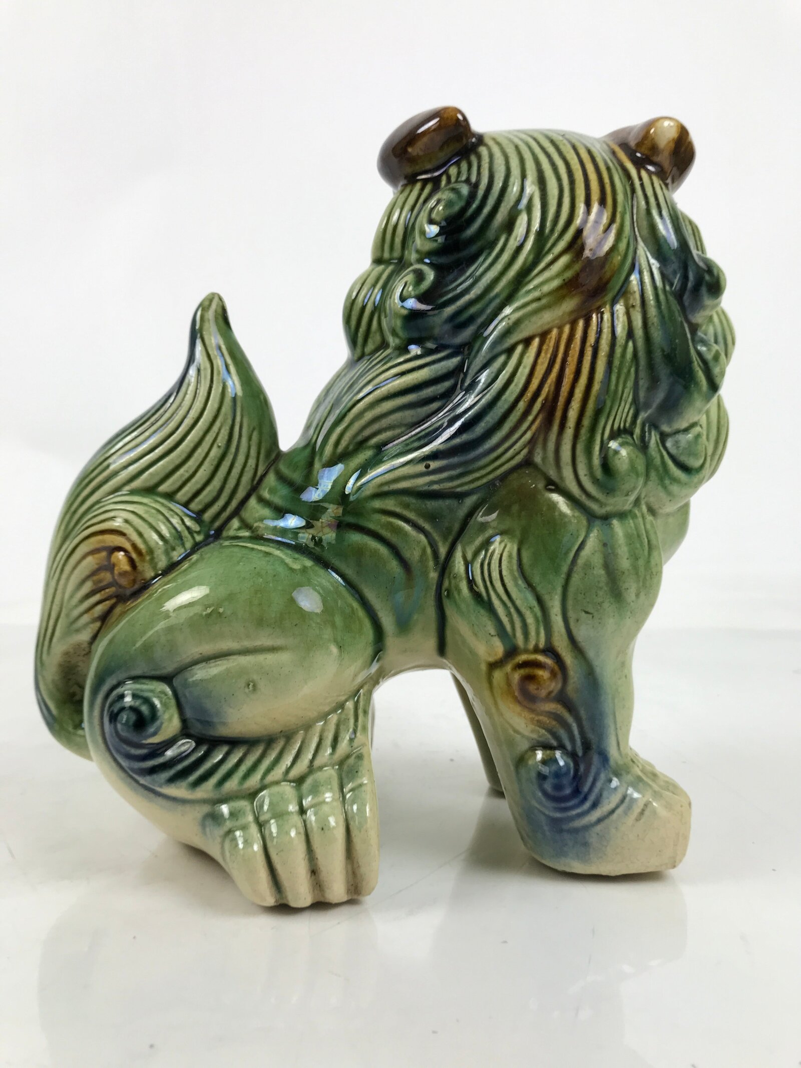 Japanese Ceramic Shishi Foo Lion Dog Statue Vtg Shisa Komainu Okimono Green ST52