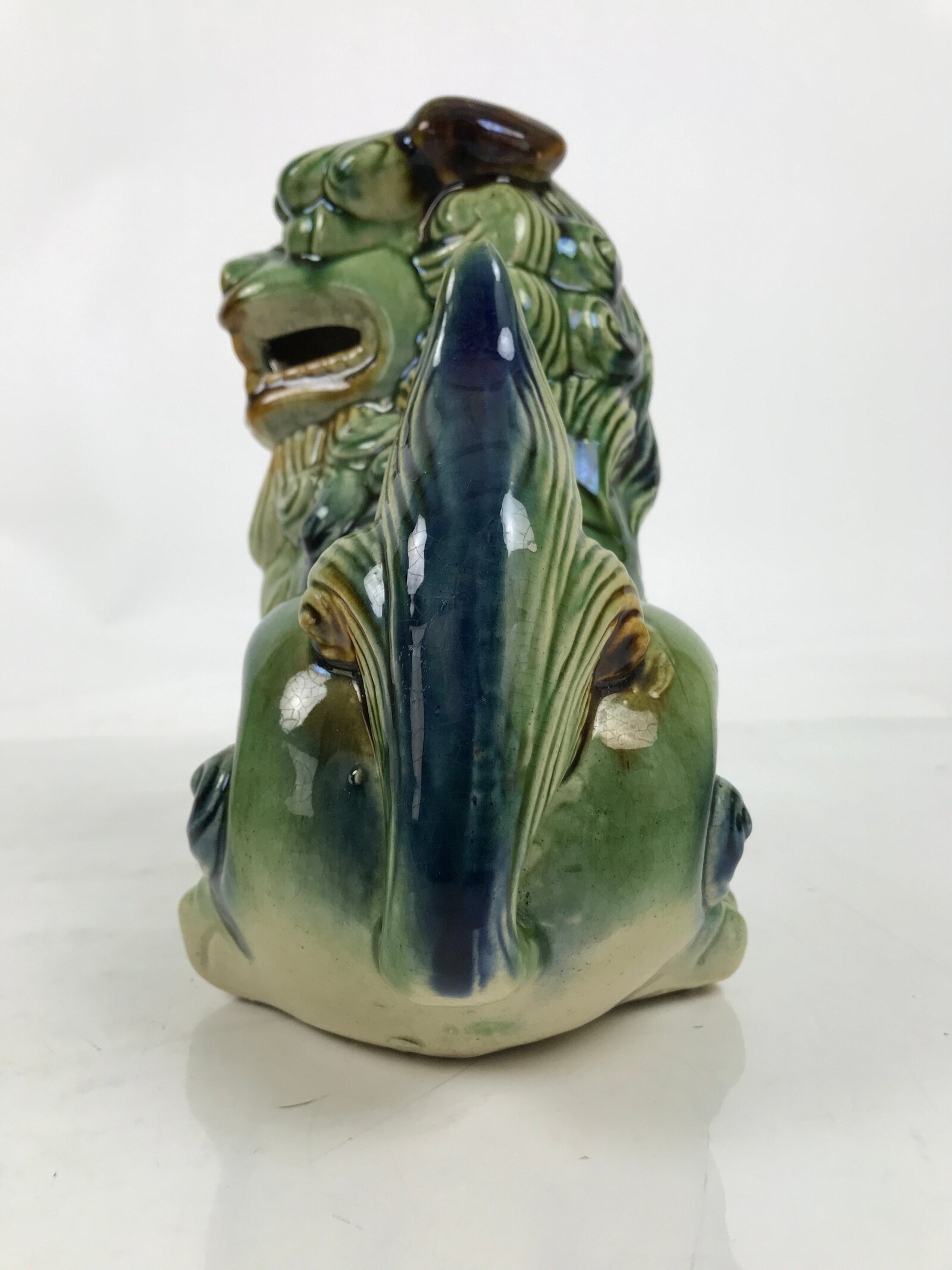 Japanese Ceramic Shishi Foo Lion Dog Statue Vtg Shisa Komainu Okimono Green ST52