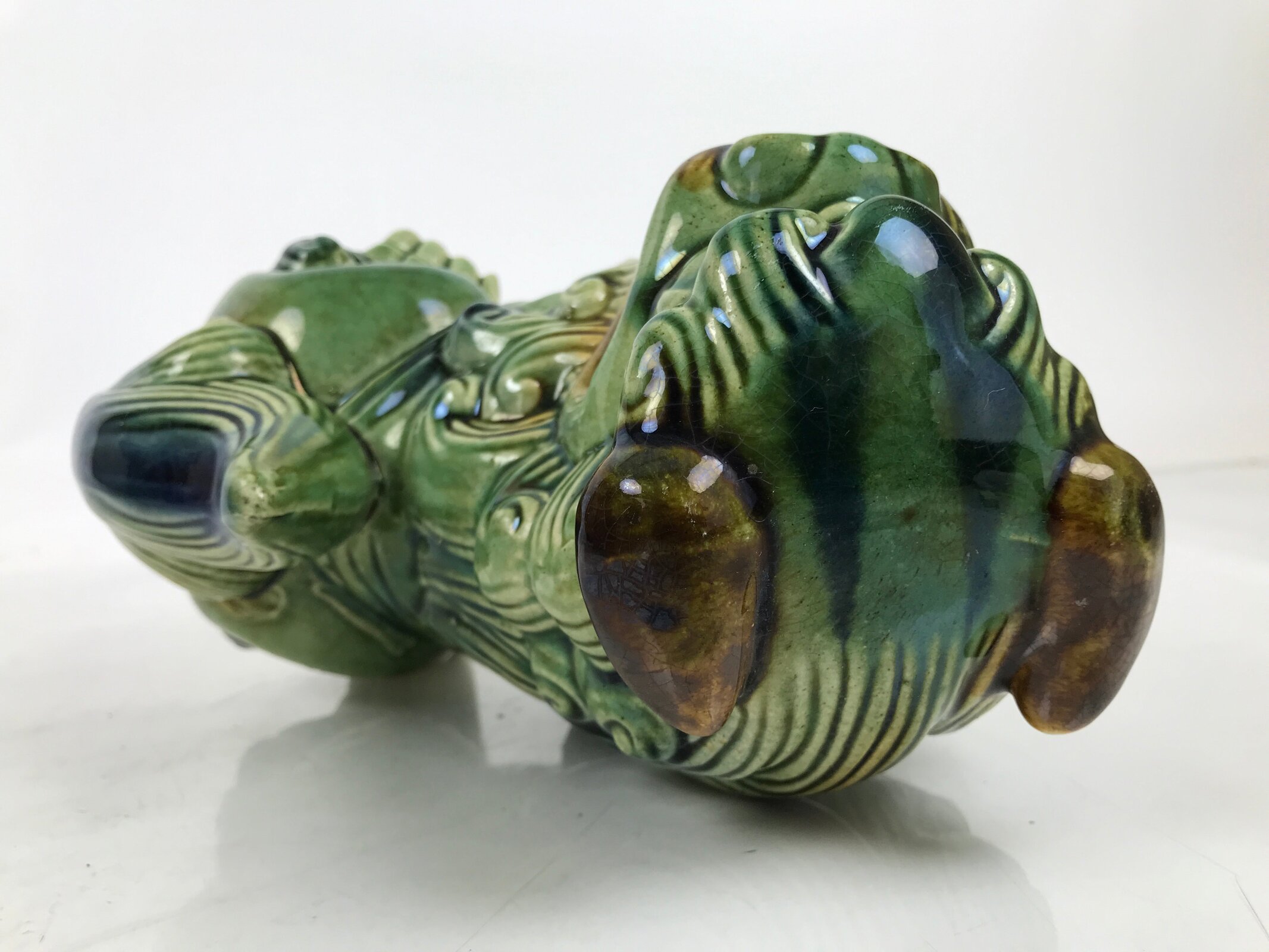 Japanese Ceramic Shishi Foo Lion Dog Statue Vtg Shisa Komainu Okimono Green ST52