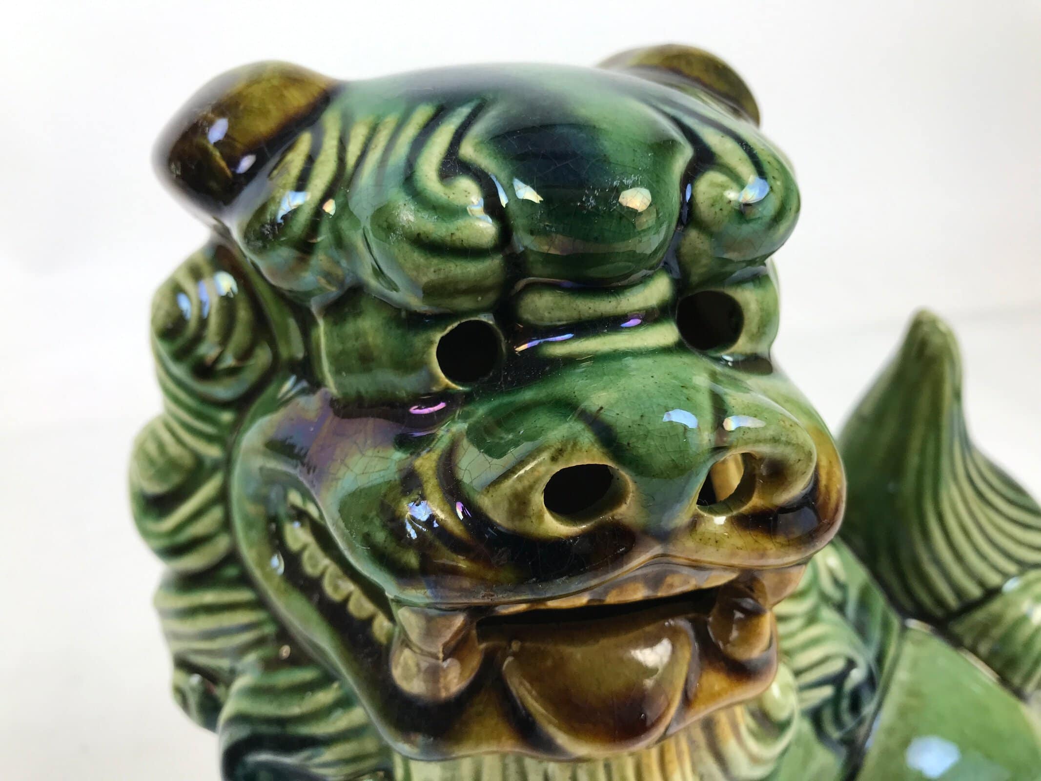 Japanese Ceramic Shishi Foo Lion Dog Statue Vtg Shisa Komainu Okimono Green ST52