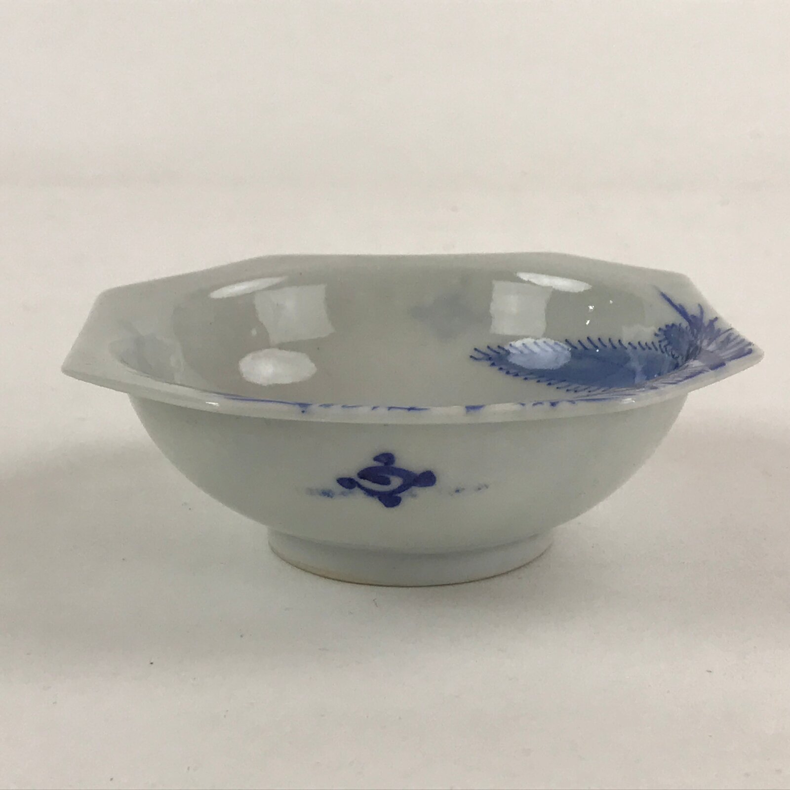 Japanese Ceramic Side Dish Plate Vtg Octagonal White Blue Bowl Yakimono PY482