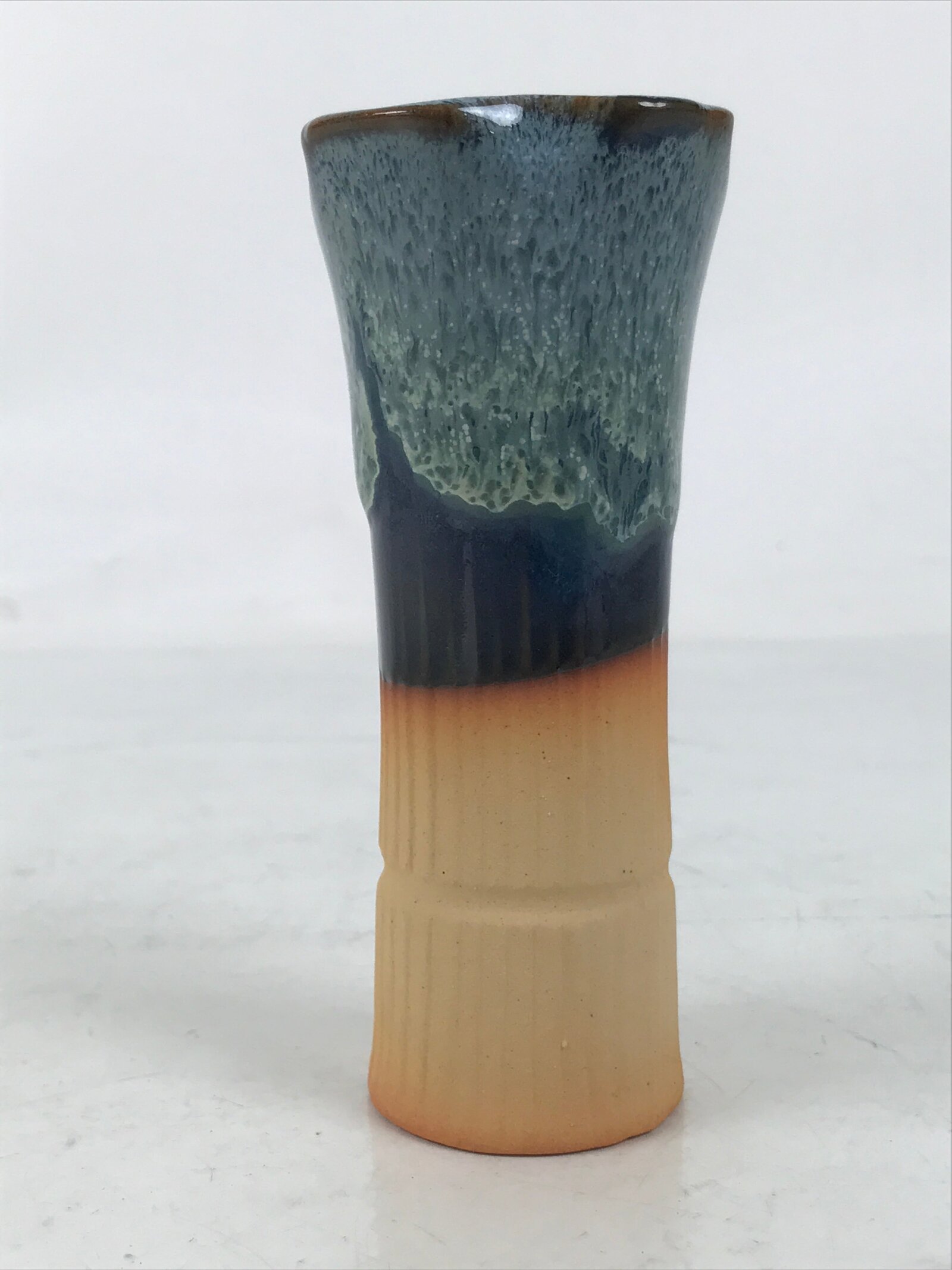 Japanese Ceramic Single Flower Vase Vtg Small Kabin Brown Blue Unglazed MFV97