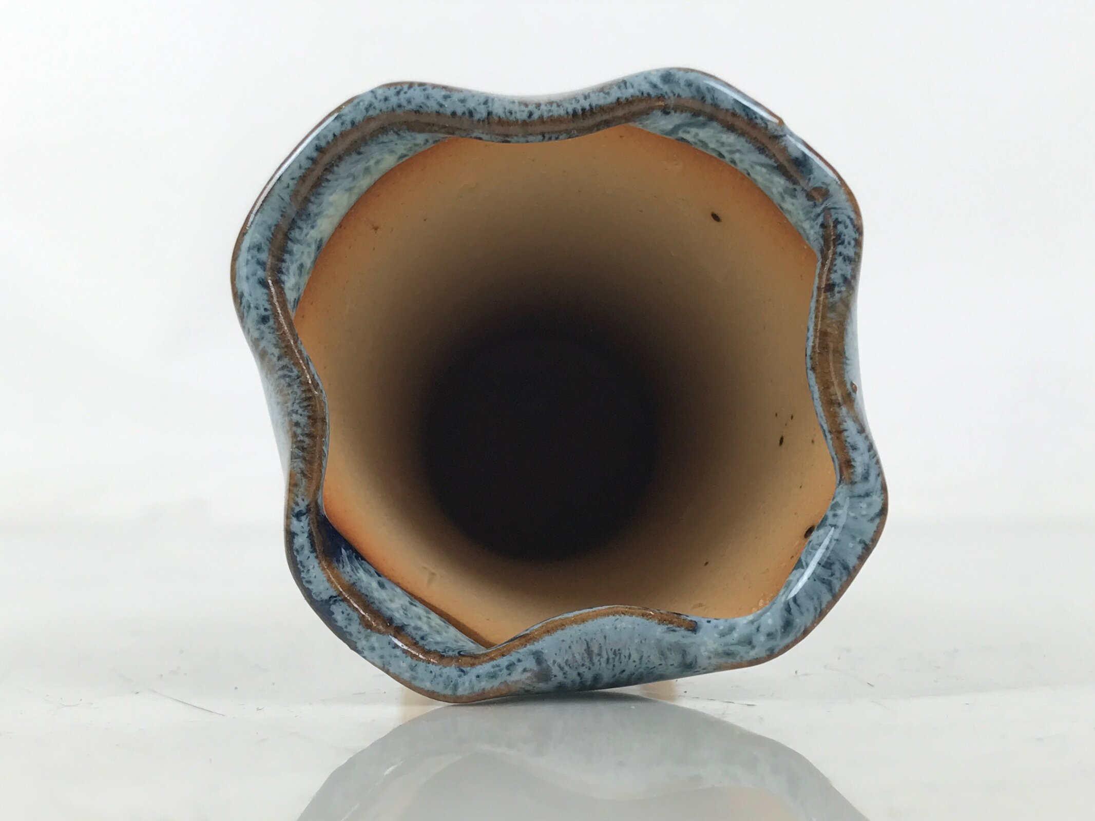 Japanese Ceramic Single Flower Vase Vtg Small Kabin Brown Blue Unglazed MFV97