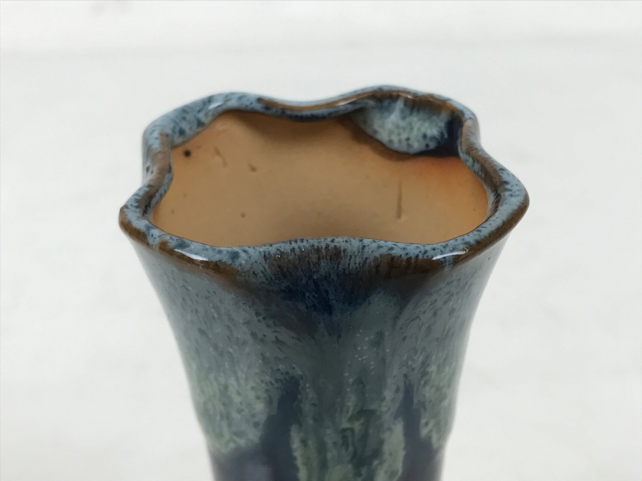 Japanese Ceramic Single Flower Vase Vtg Small Kabin Brown Blue Unglazed MFV97