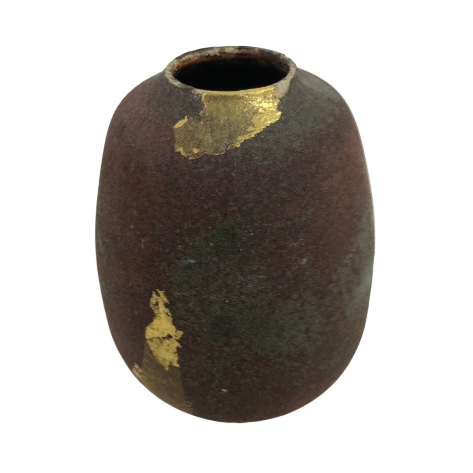 Japanese Ceramic Single Flower Vase Vtg Small Kabin Brown Gold MFV81