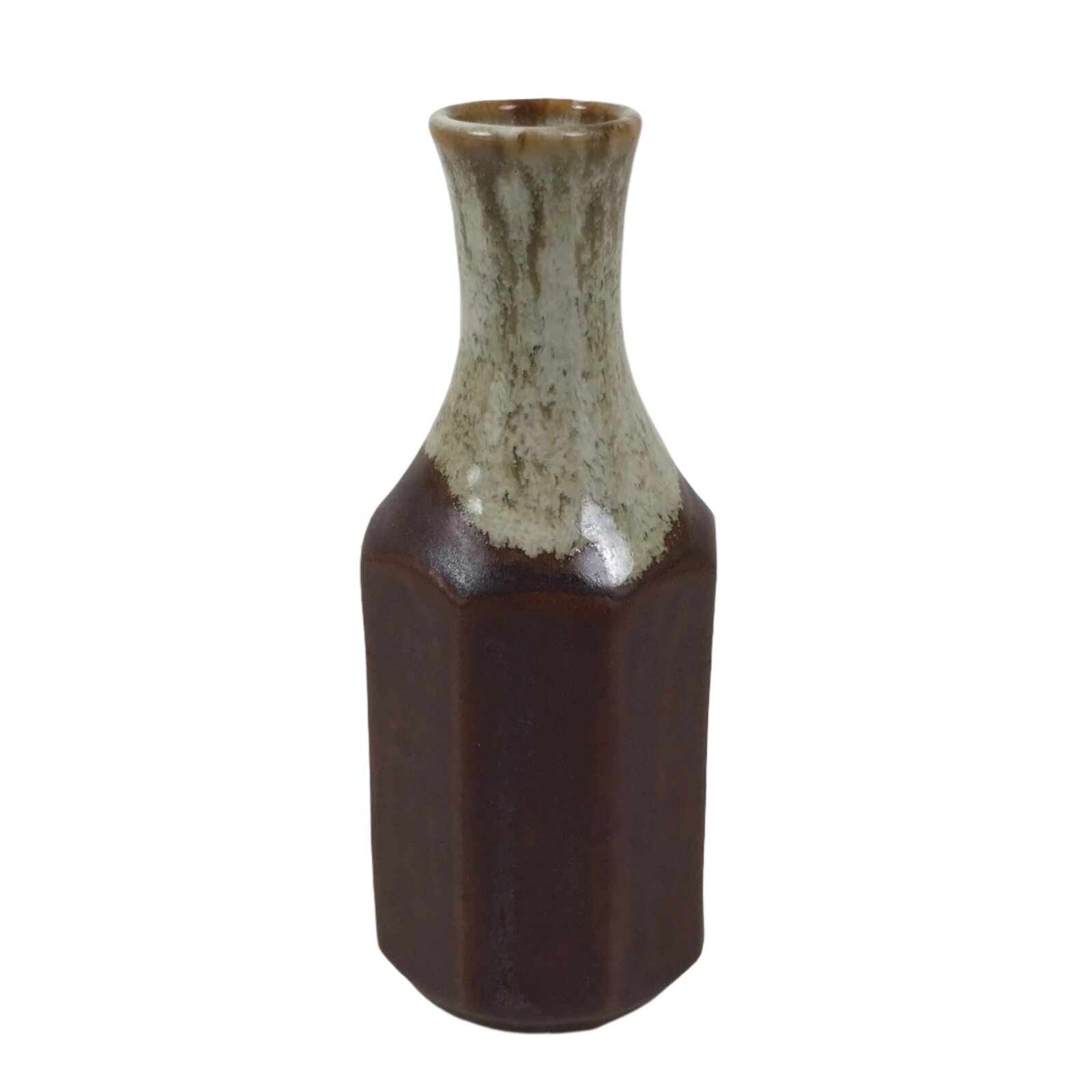 Japanese Ceramic Single Flower Vase Vtg Small Kabin Brown Round Octagon MFV95