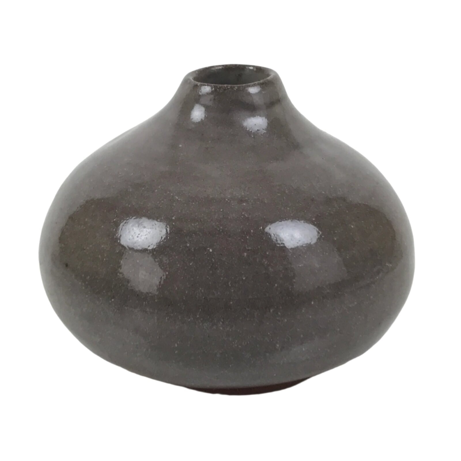 Japanese Ceramic Single Flower Vase Vtg Small Kabin Round Gray Crackle MFV99