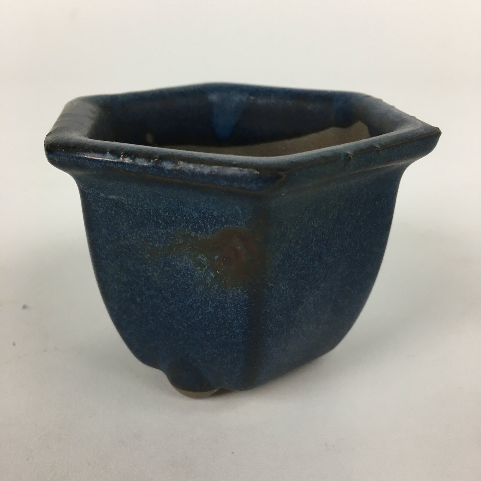 Japanese Ceramic Small Bonsai Pot Vtg Pottery House Plant Flower Pot Blue PP872