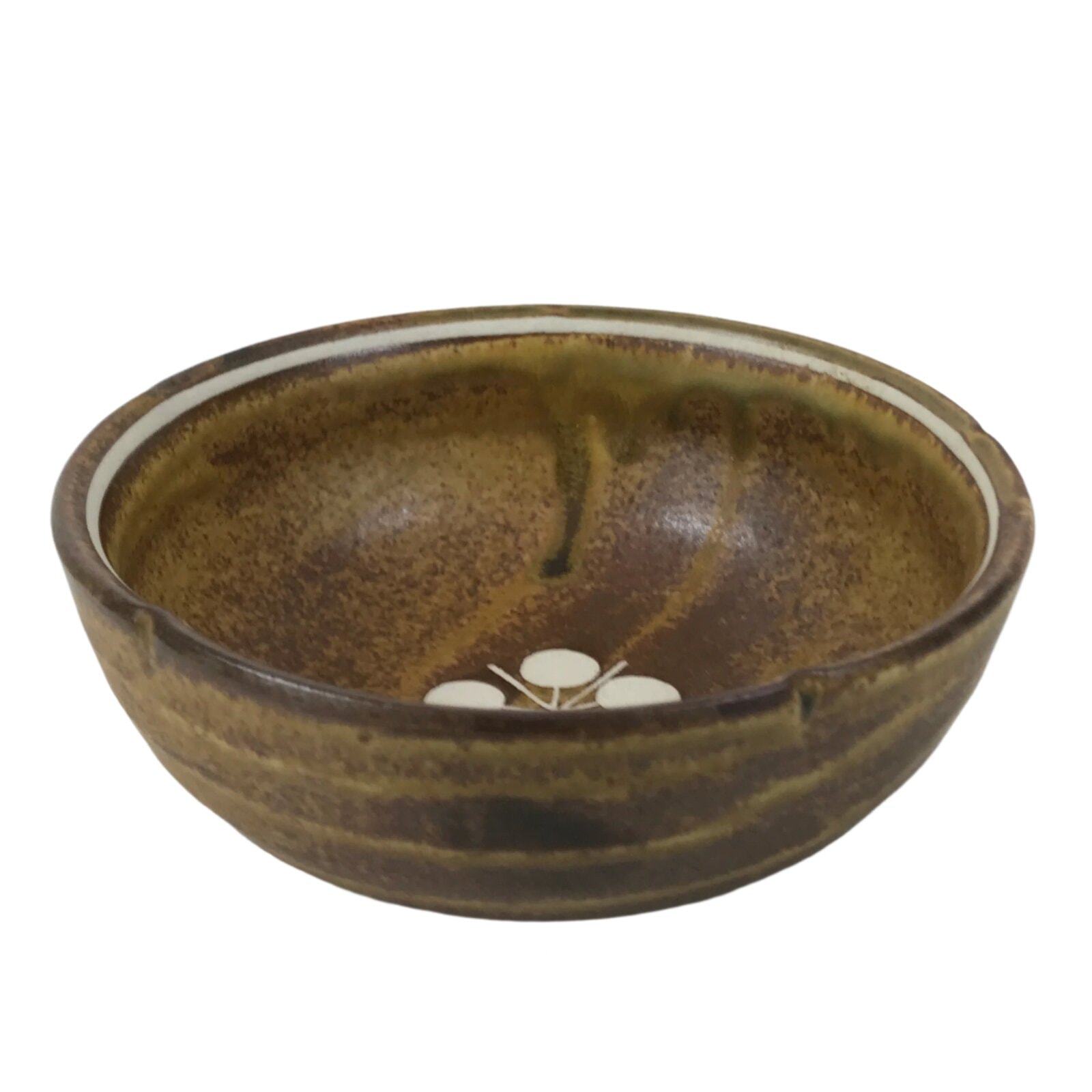 Japanese Ceramic Small Bowl Kobachi Vtg Namasu Dish Plum Blossom Ume Brown Y288