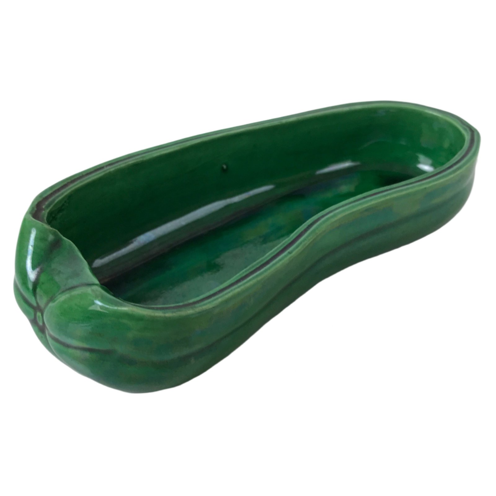 Japanese Ceramic Small Dish Bowl Flower Pot Pottery Zucchini Gourd Green Y285