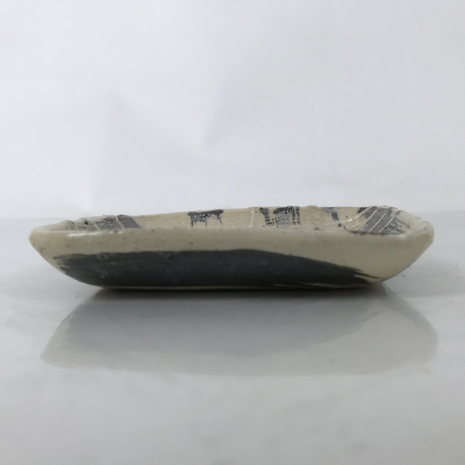 Japanese Ceramic Small Plate Kozara Vtg Sara Square Pottery Black Beige Y233