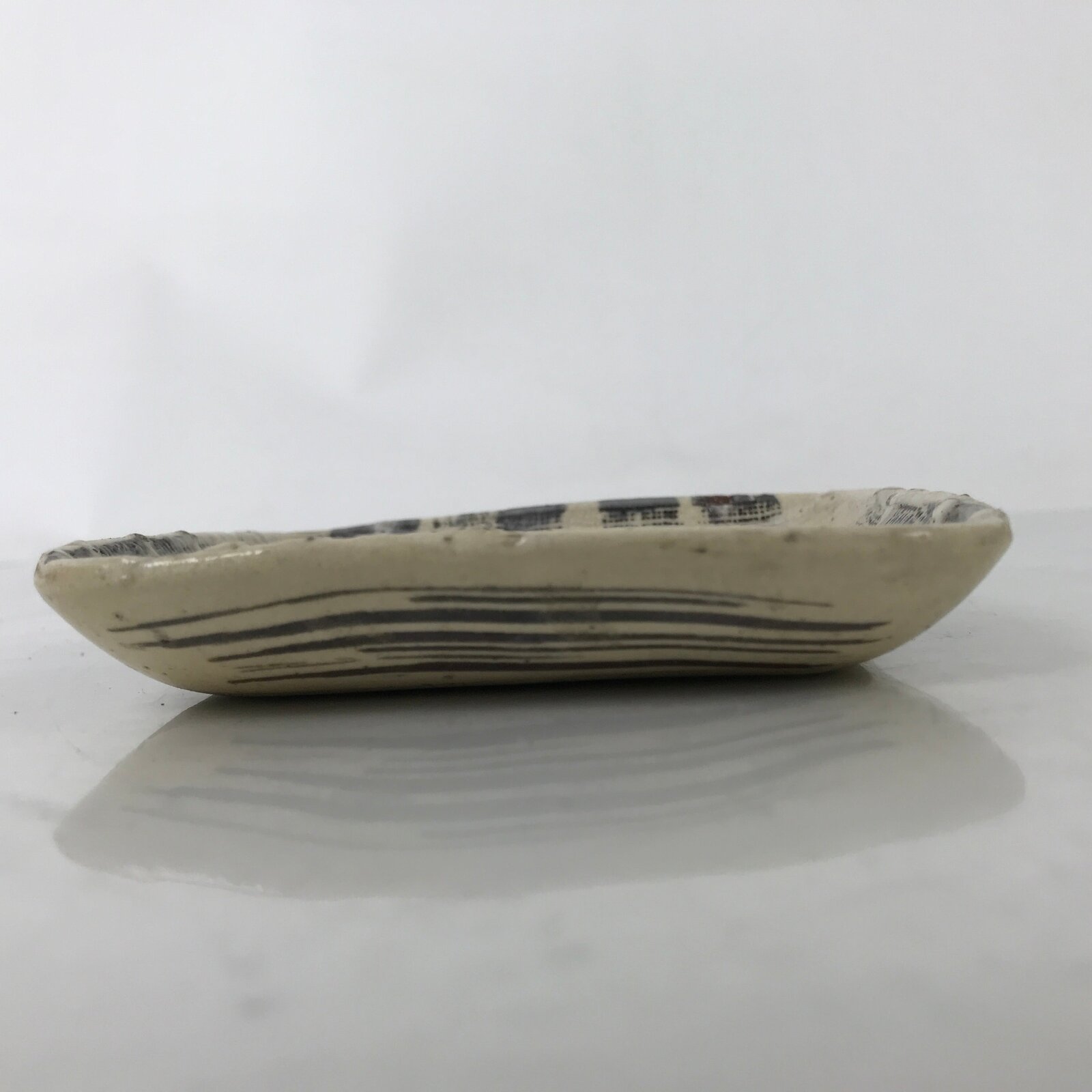 Japanese Ceramic Small Plate Kozara Vtg Sara Square Pottery Black Beige Y233