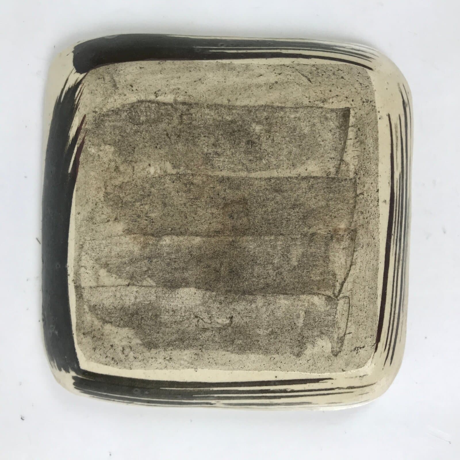 Japanese Ceramic Small Plate Kozara Vtg Sara Square Pottery Black Beige Y233