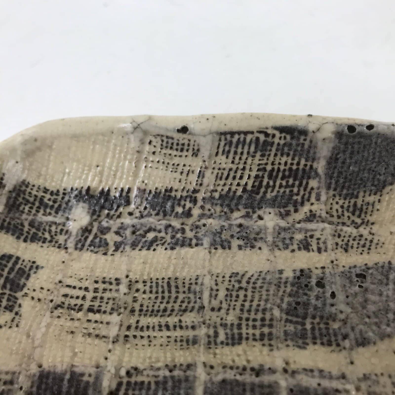 Japanese Ceramic Small Plate Kozara Vtg Sara Square Pottery Black Beige Y233