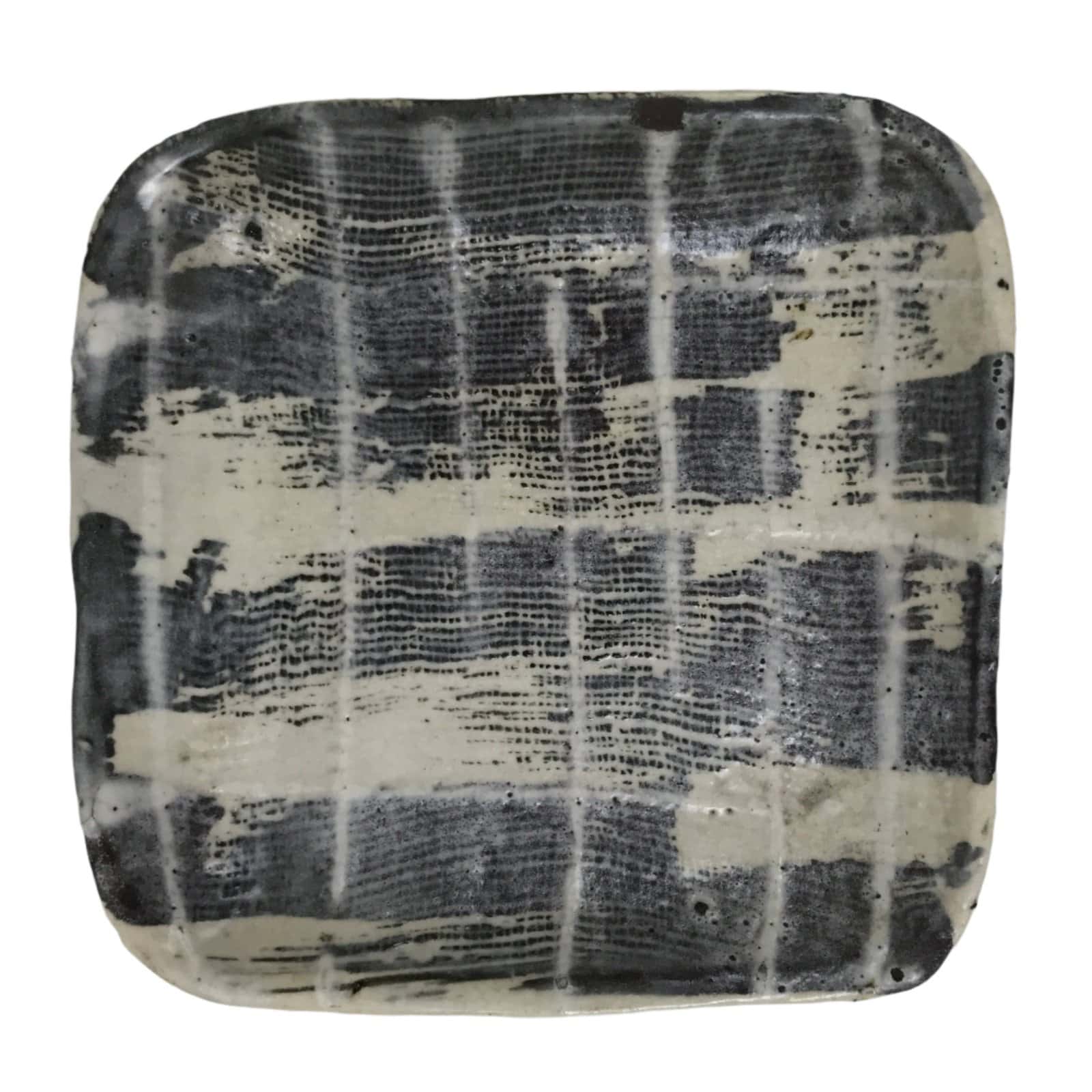 Japanese Ceramic Small Plate Kozara Vtg Sara Square Pottery Black Beige Y234