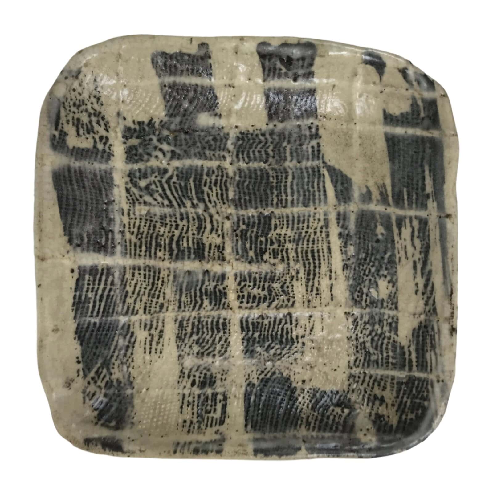 Japanese Ceramic Small Plate Kozara Vtg Sara Square Pottery Black Beige Y235