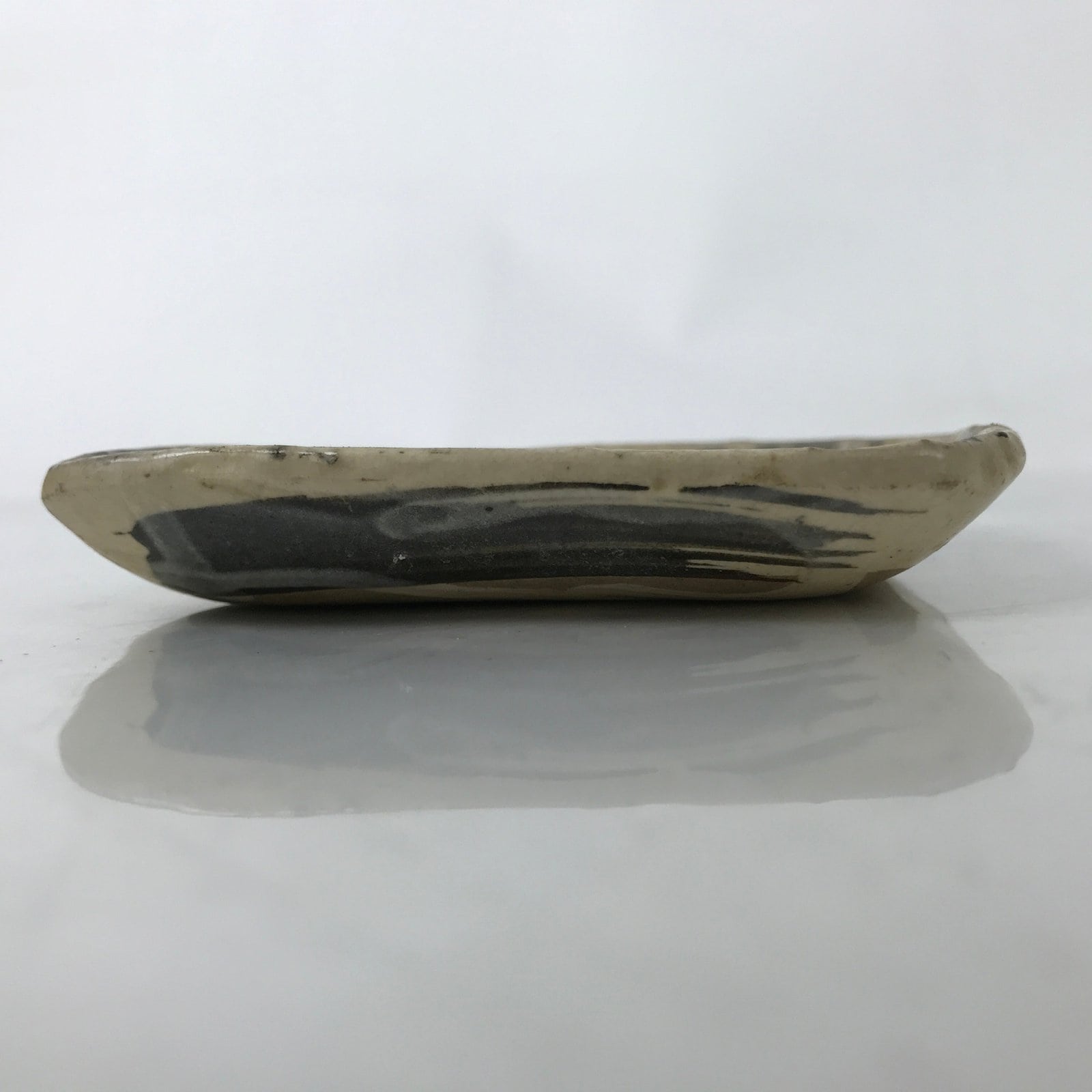 Japanese Ceramic Small Plate Kozara Vtg Sara Square Pottery Black Beige Y235