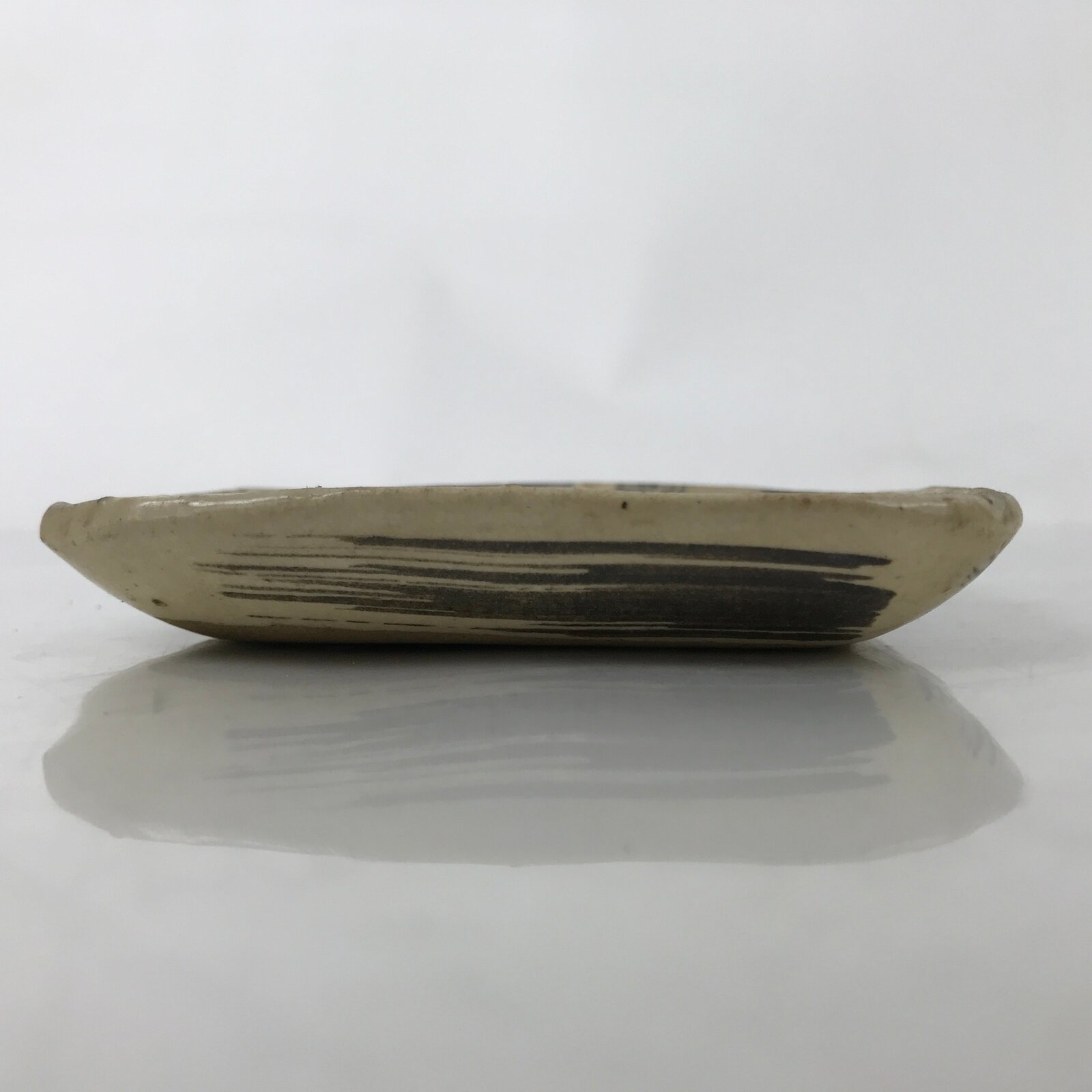 Japanese Ceramic Small Plate Kozara Vtg Sara Square Pottery Black Beige Y235