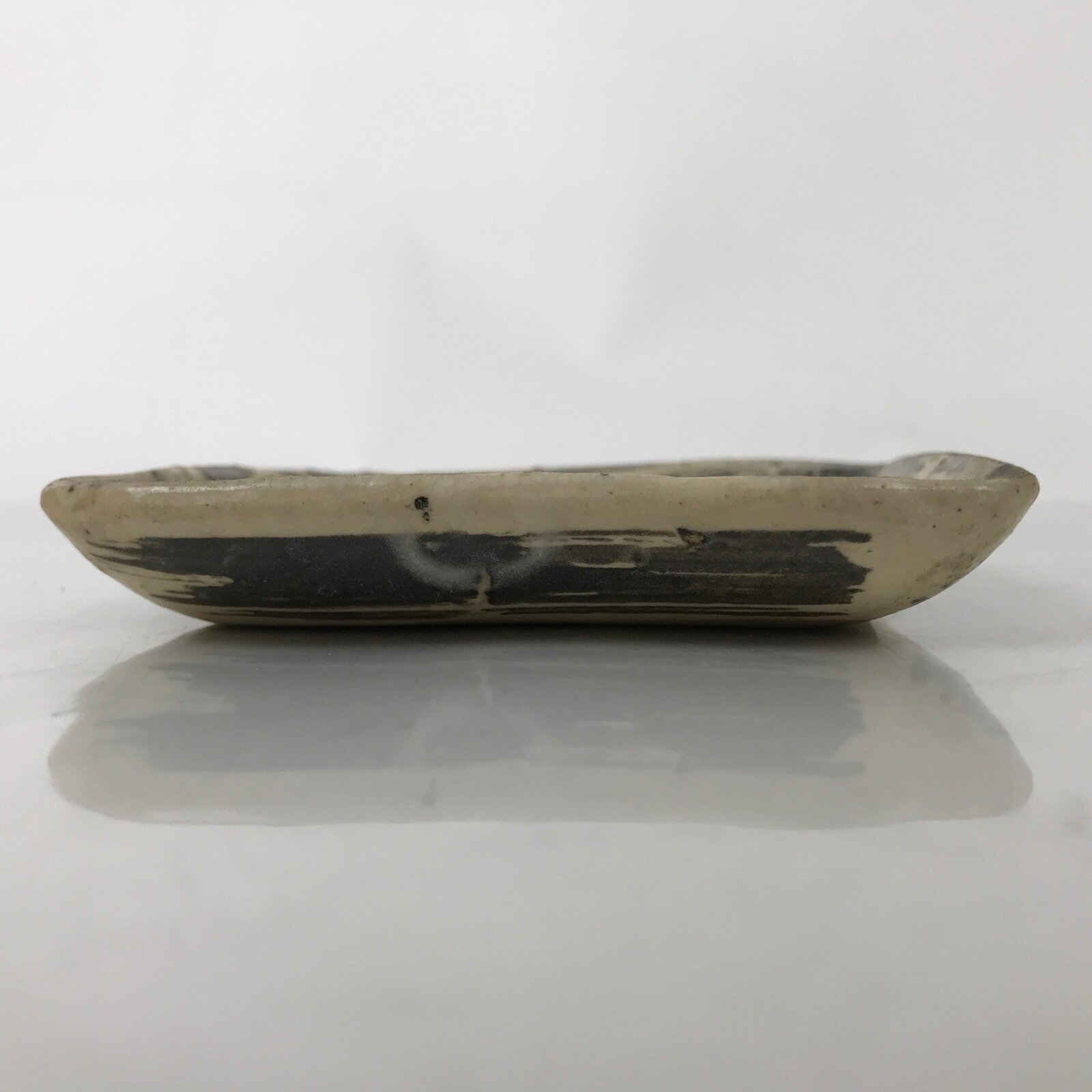 Japanese Ceramic Small Plate Kozara Vtg Sara Square Pottery Black Beige Y235