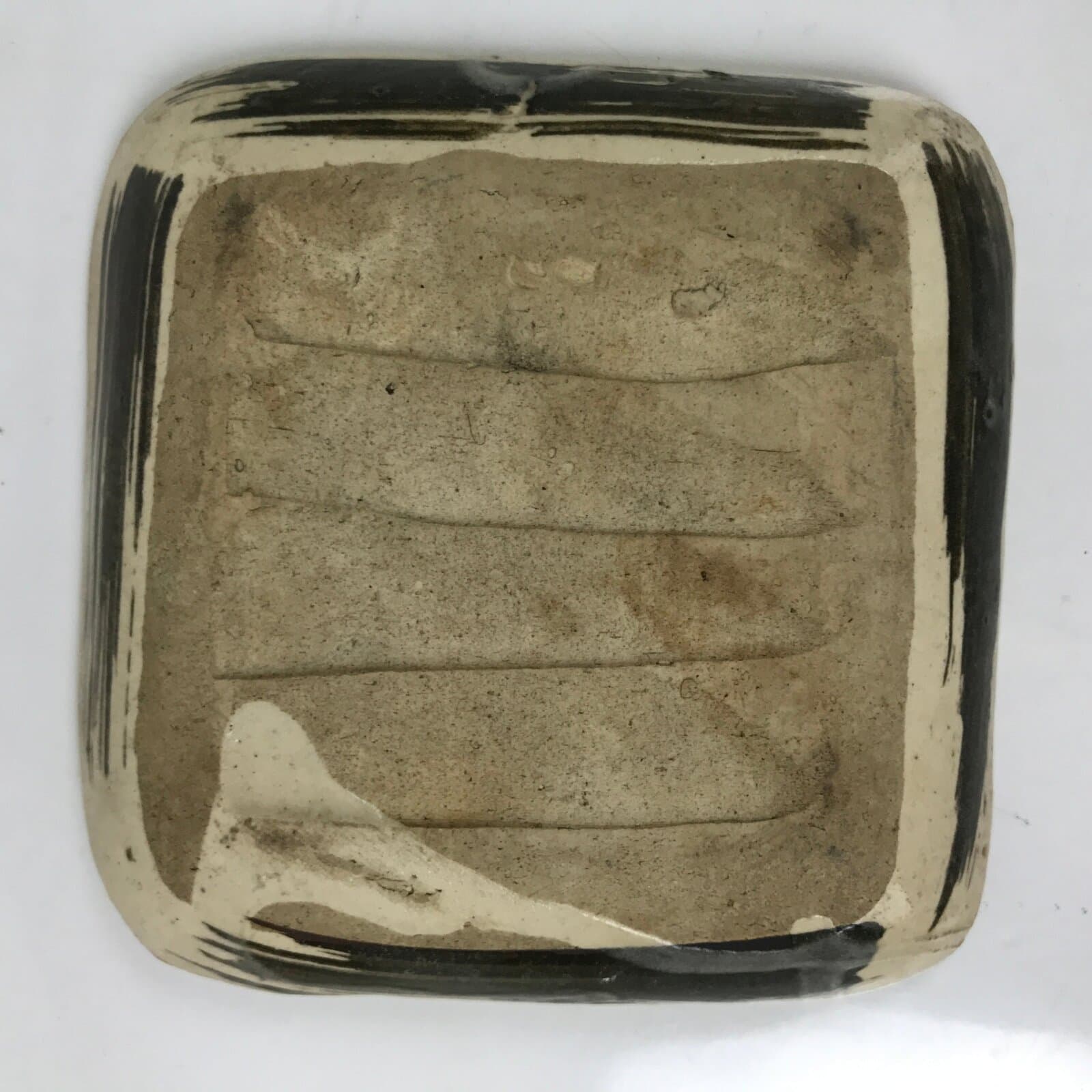 Japanese Ceramic Small Plate Kozara Vtg Sara Square Pottery Black Beige Y235