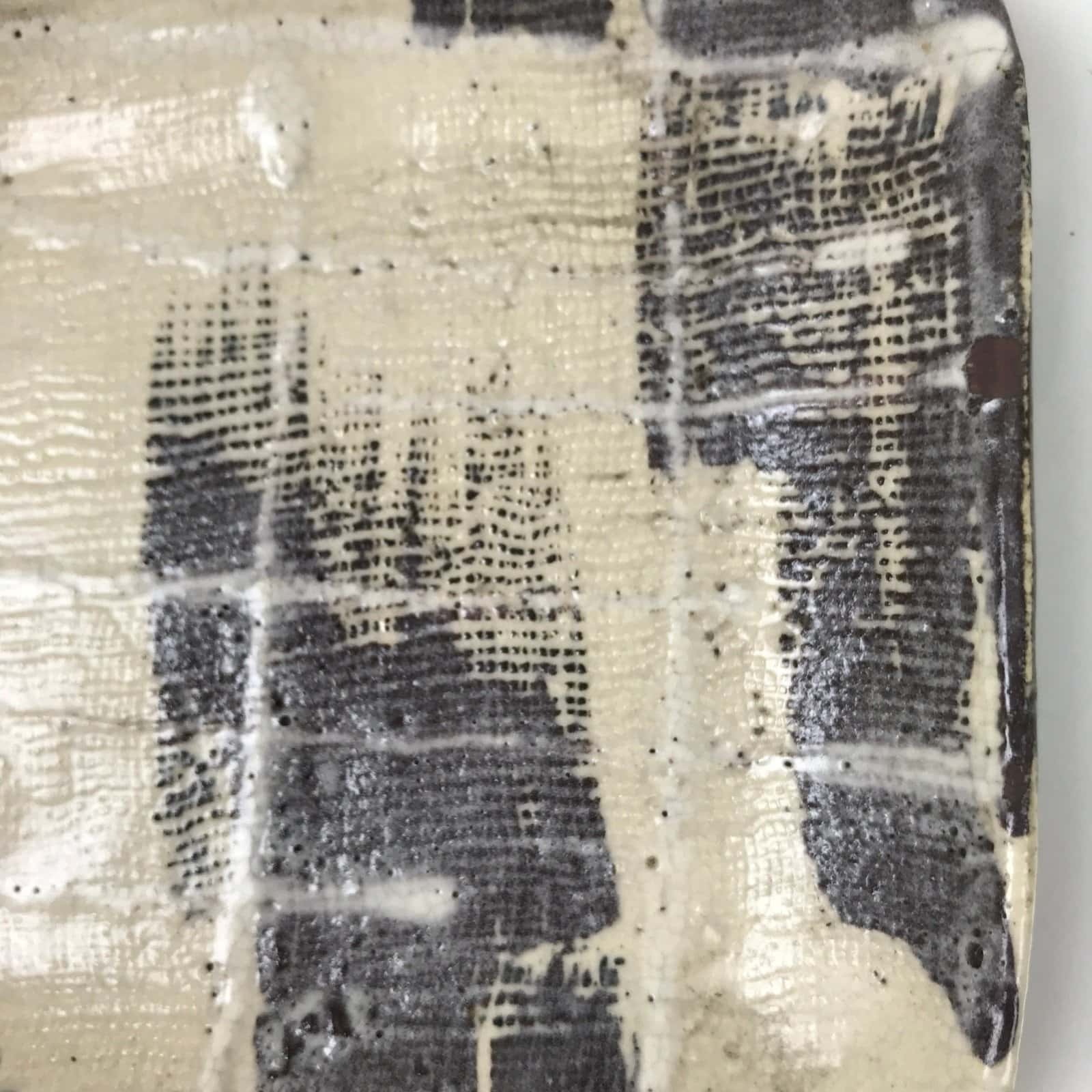 Japanese Ceramic Small Plate Kozara Vtg Sara Square Pottery Black Beige Y240