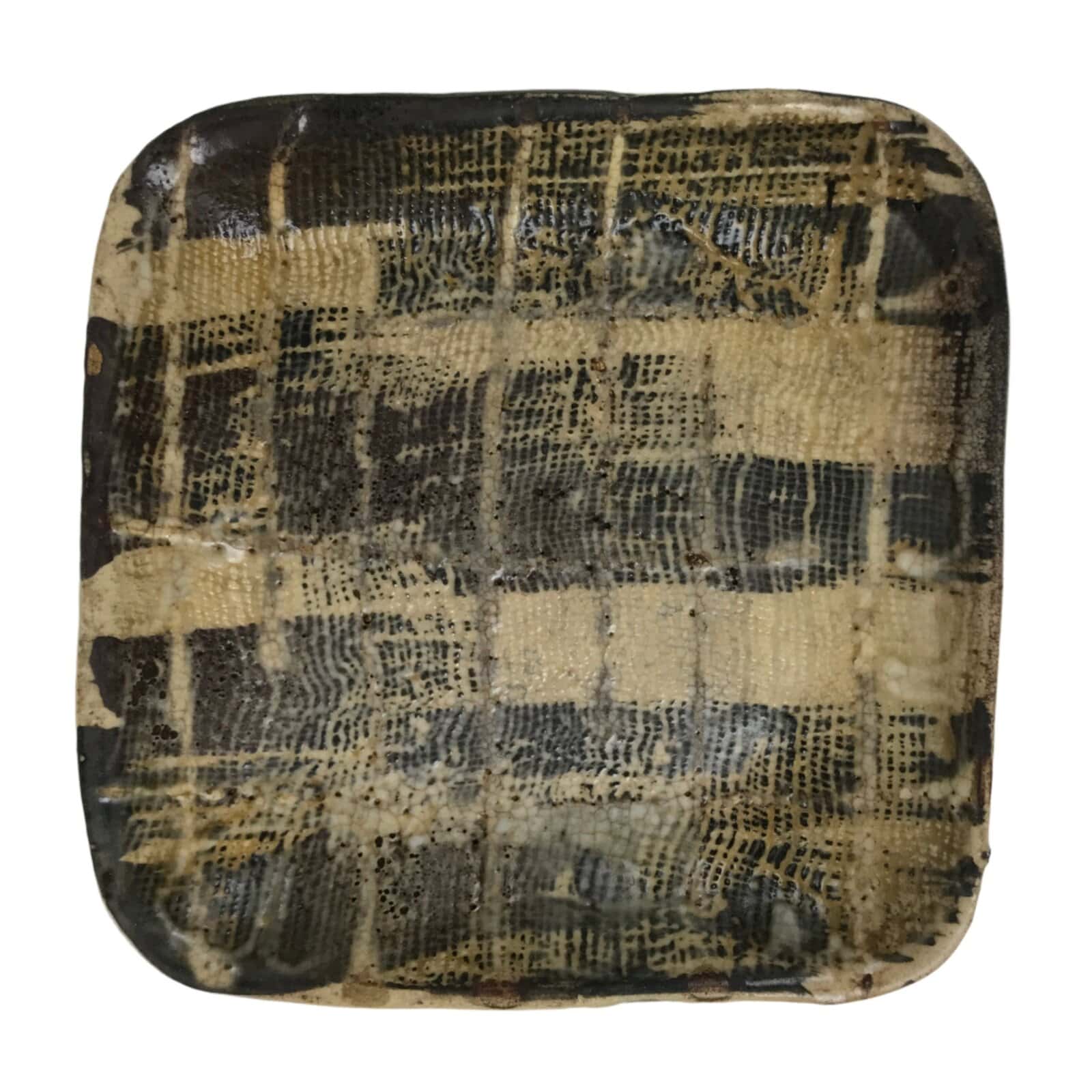 Japanese Ceramic Small Plate Kozara Vtg Sara Square Pottery Black Brown Y237