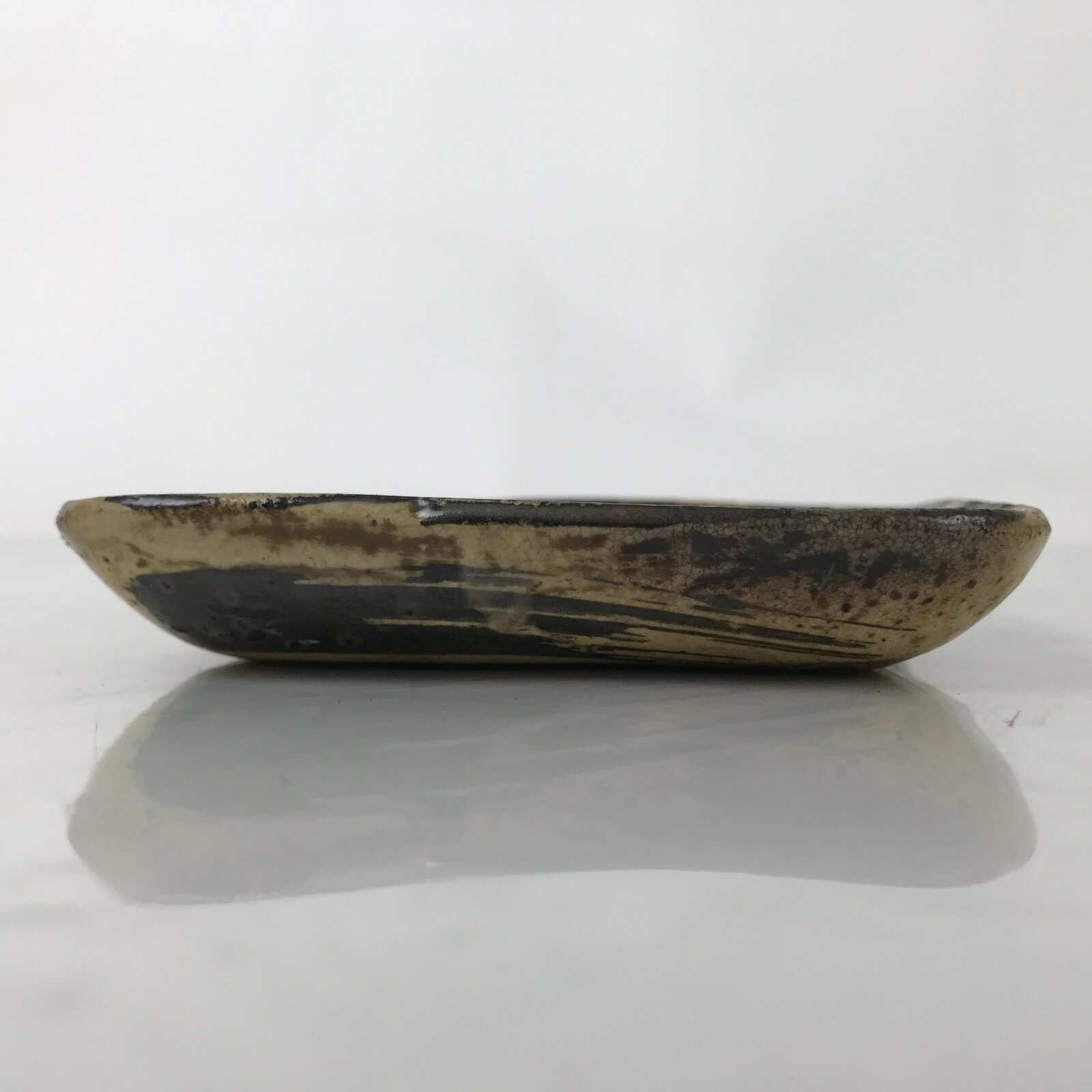 Japanese Ceramic Small Plate Kozara Vtg Sara Square Pottery Black Brown Y237