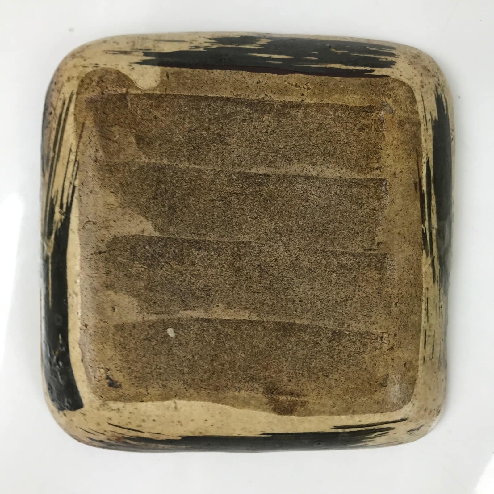Japanese Ceramic Small Plate Kozara Vtg Sara Square Pottery Black Brown Y237