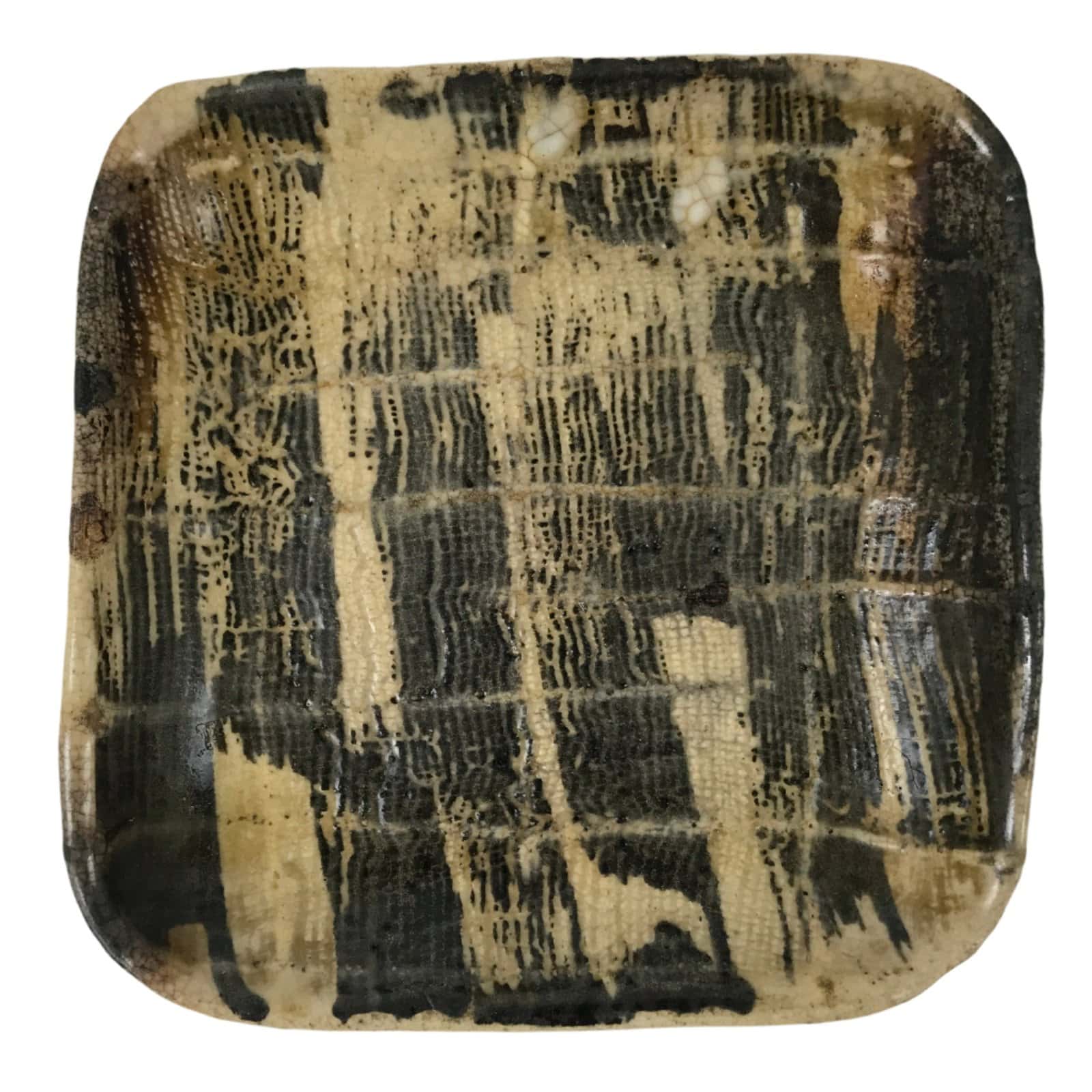 Japanese Ceramic Small Plate Kozara Vtg Sara Square Pottery Black Brown Y238