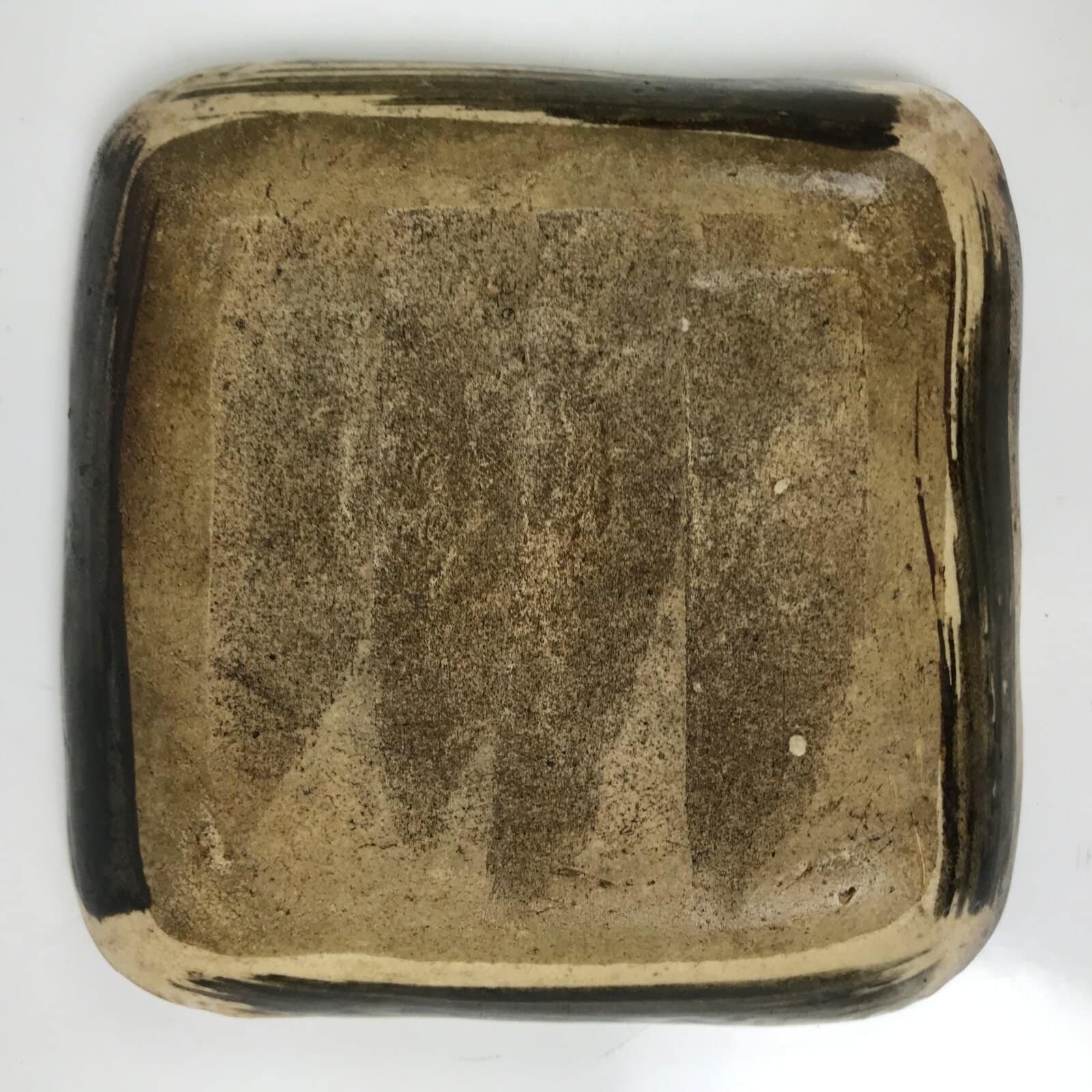 Japanese Ceramic Small Plate Kozara Vtg Sara Square Pottery Black Brown Y238