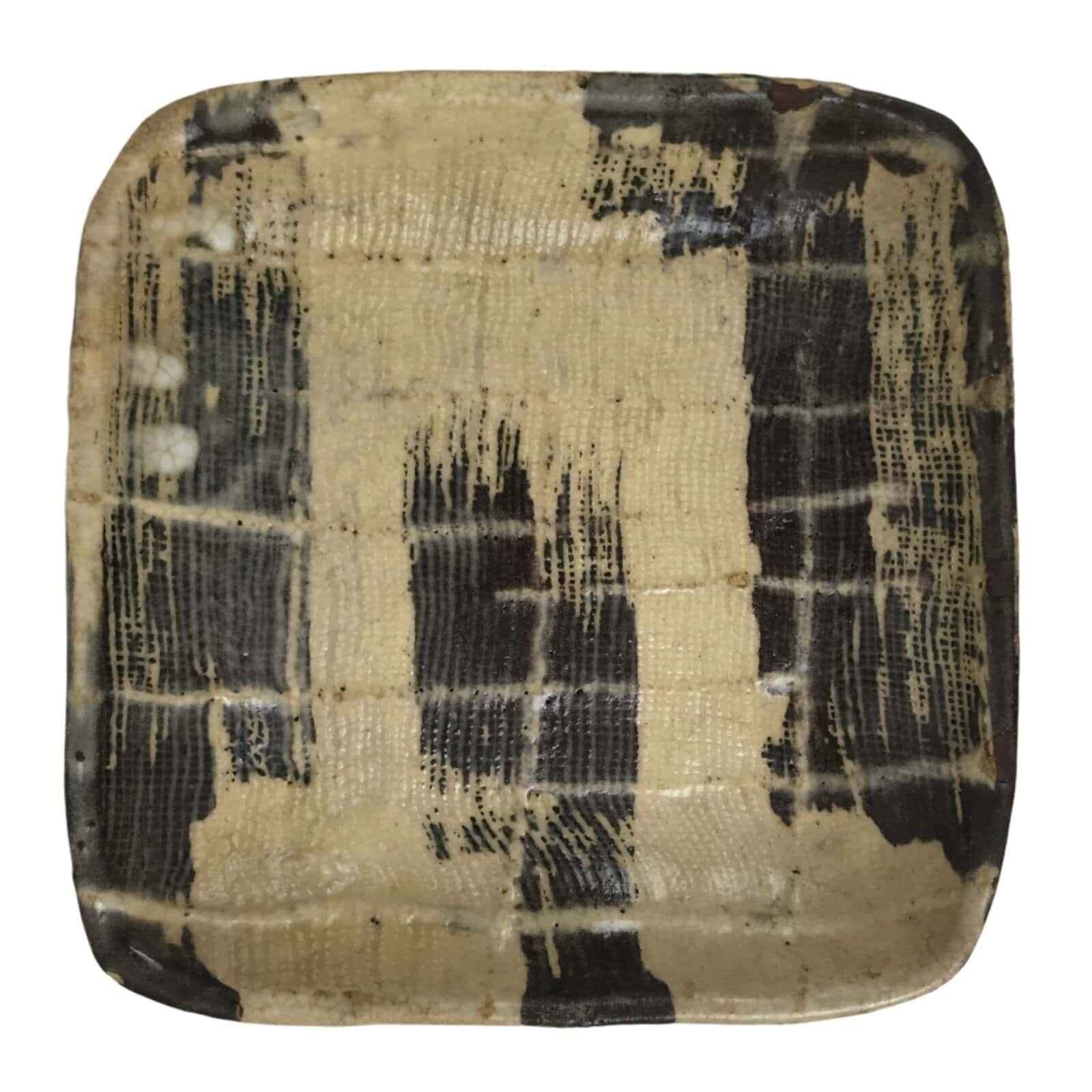 Japanese Ceramic Small Plate Kozara Vtg Sara Square Pottery Black Brown Y239