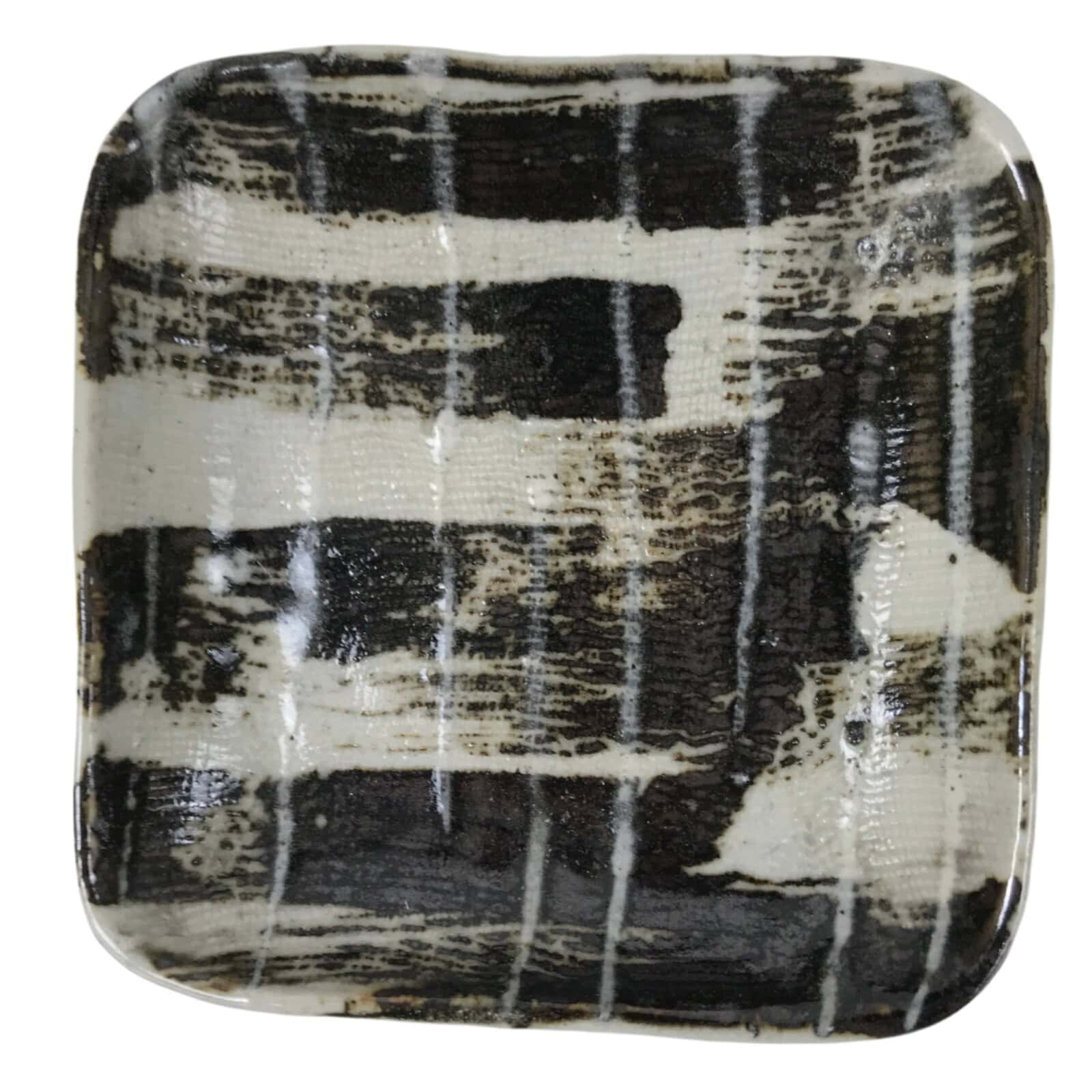 Japanese Ceramic Small Plate Kozara Vtg Sara Square Pottery Black Gray Y241