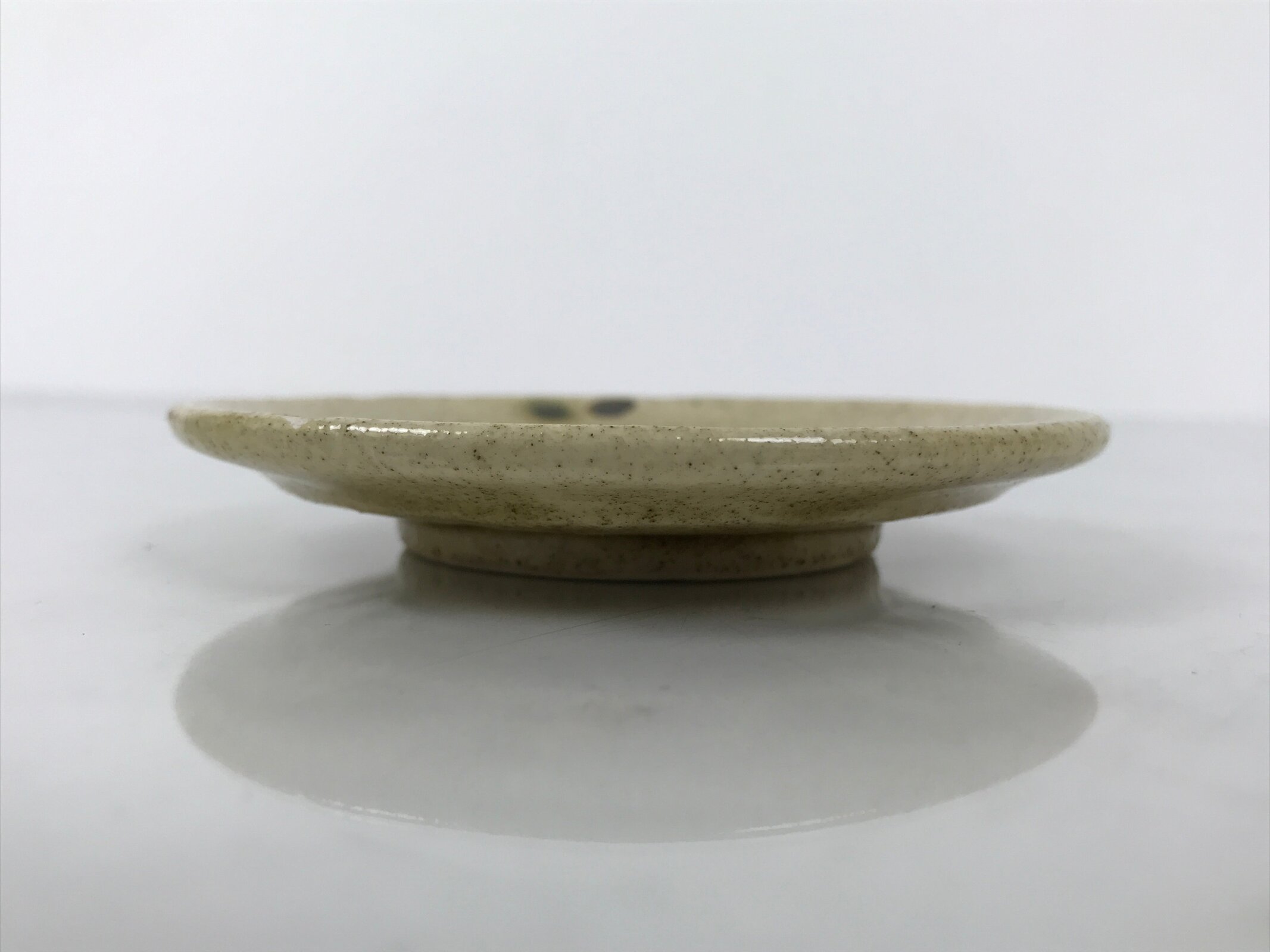 Japanese Ceramic Small Plate Mamezara Side Dish Vtg Beige Green Plants Y464