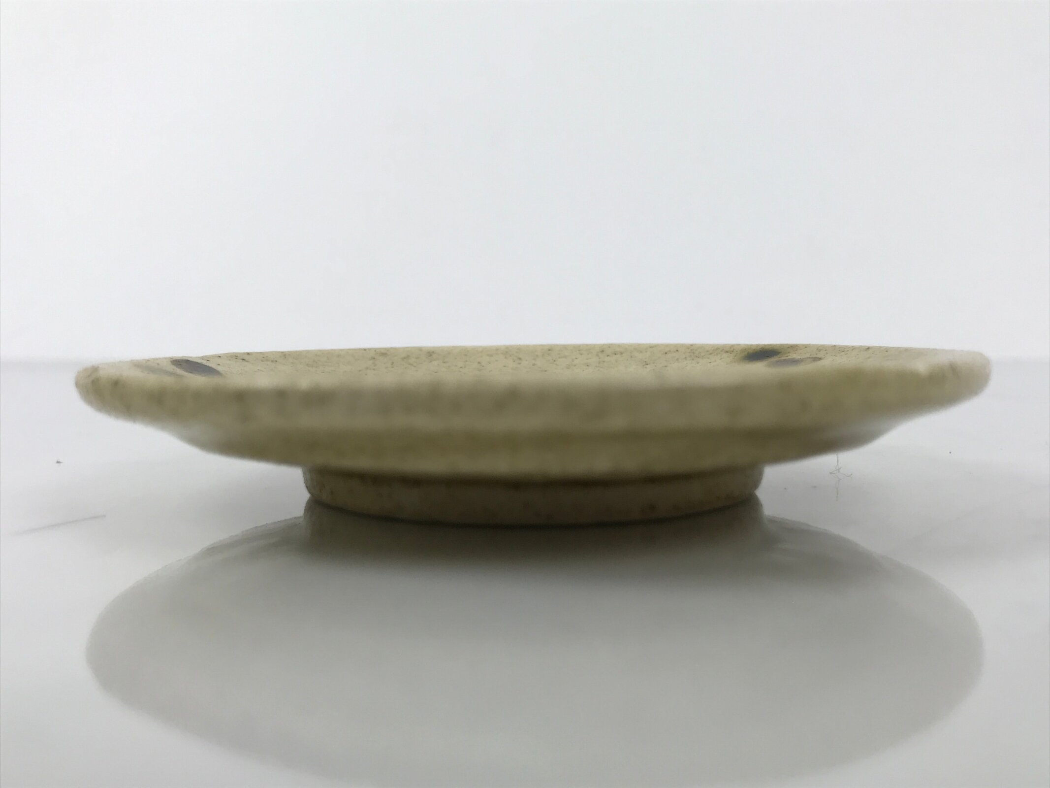 Japanese Ceramic Small Plate Mamezara Side Dish Vtg Beige Green Plants Y464