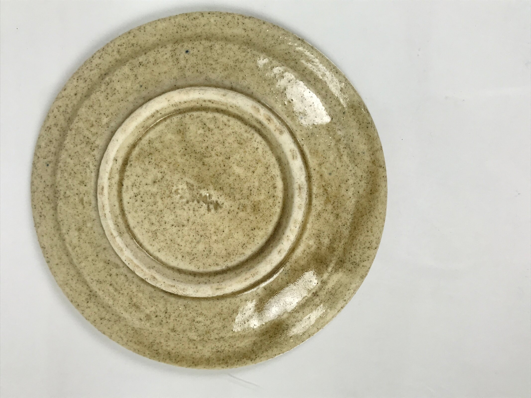 Japanese Ceramic Small Plate Mamezara Side Dish Vtg Beige Green Plants Y464