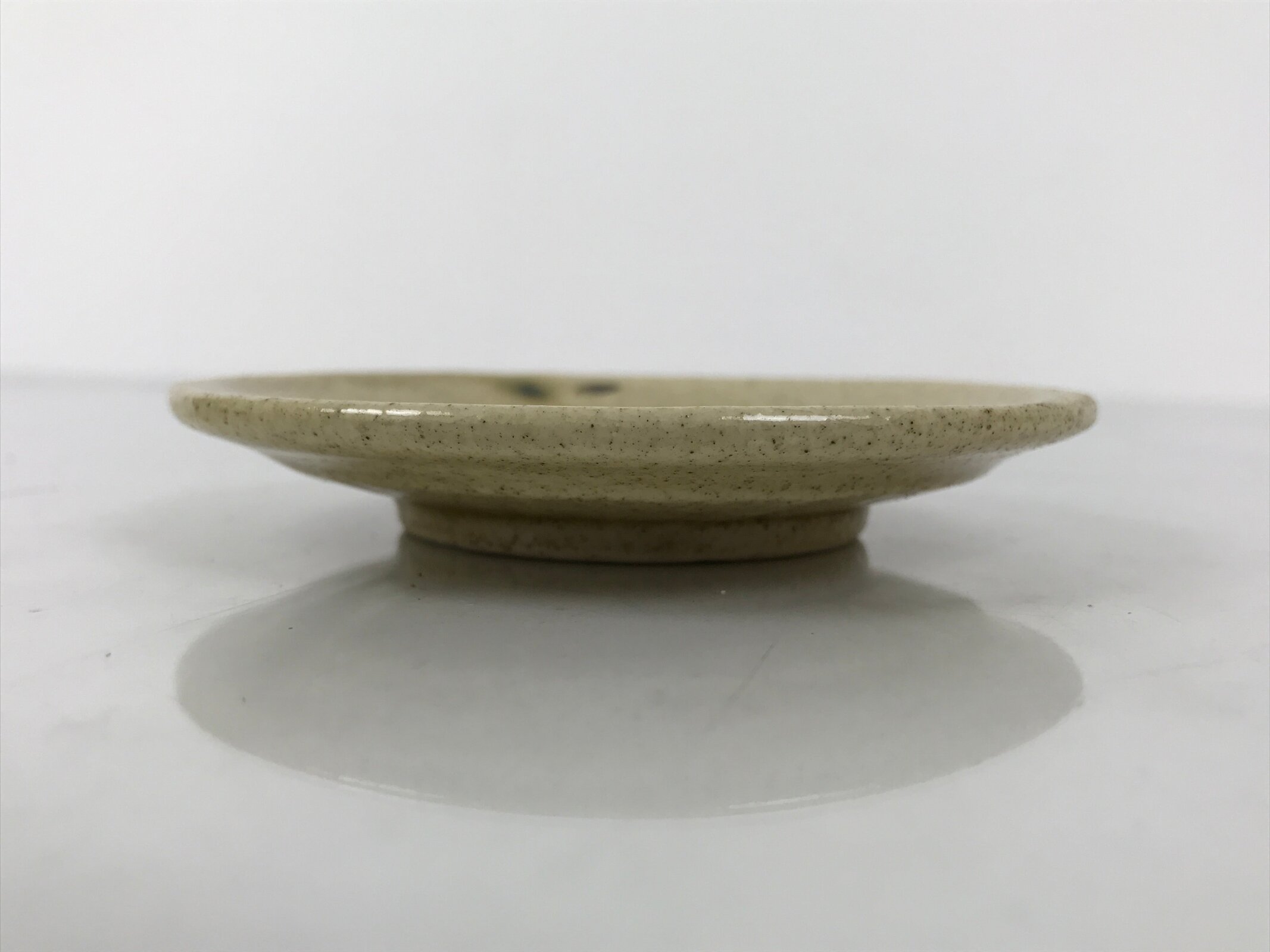 Japanese Ceramic Small Plate Mamezara Side Dish Vtg Beige Green Plants Y467