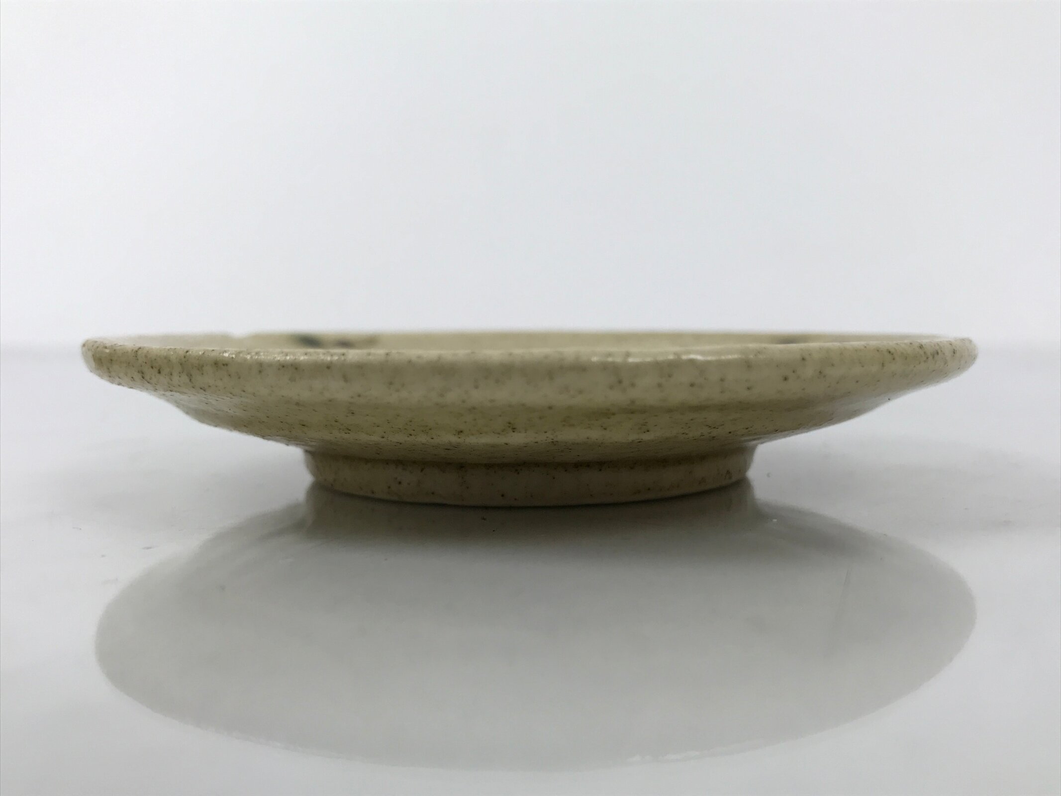 Japanese Ceramic Small Plate Mamezara Side Dish Vtg Beige Green Plants Y467