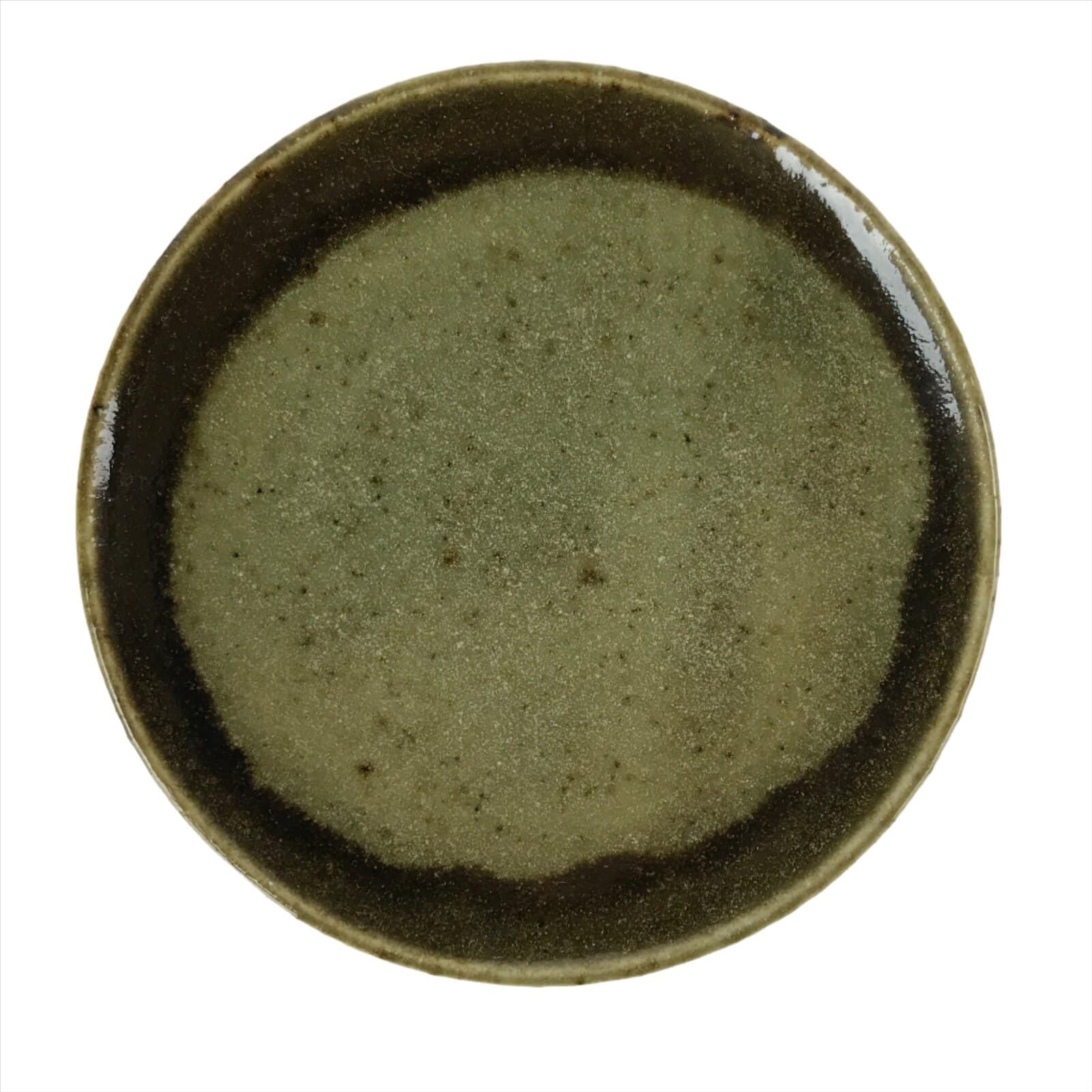 Japanese Ceramic Small Plate Mamezara Vtg Simple Green Brown Pottery PY873