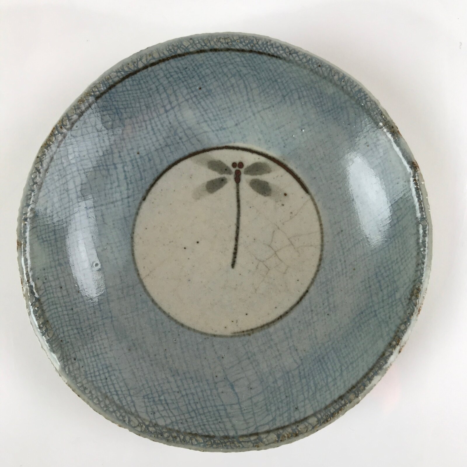 Japanese Ceramic Small Plate Meimeizara Kozara Vtg Dragonfly Tonbo Blue PY708